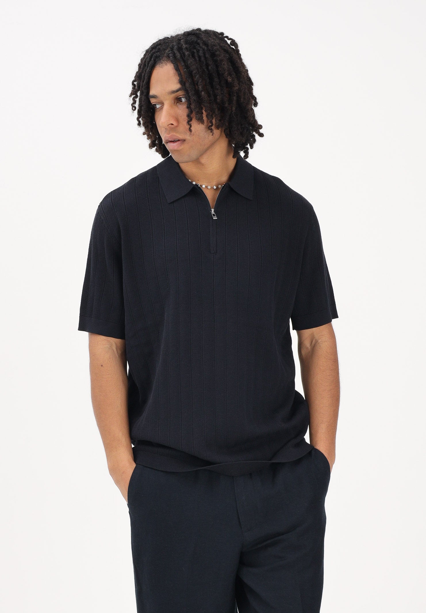 ARMANI EXCHANGE Polo a manica corta nera da uomo con lavorazione a costine XM002438AF22249 UB101 ARMANI EXCHANGE 