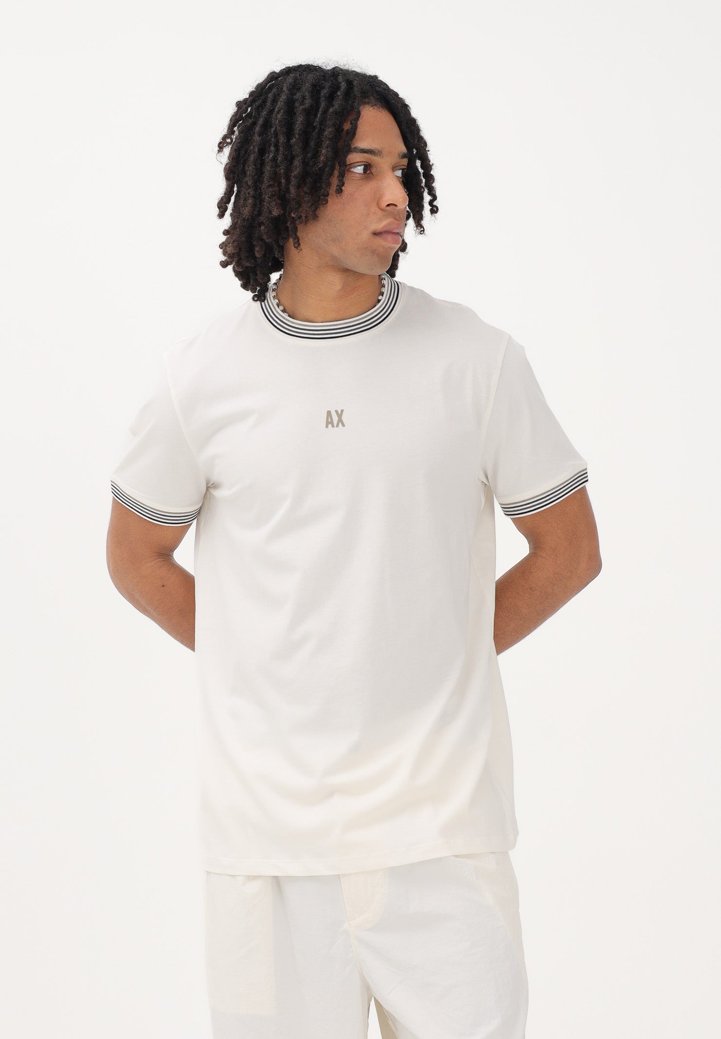 ARMANI EXCHANGE T-shirt a manica corta panna da uomo con logo XM002451AF10356 U1074 ARMANI EXCHANGE 