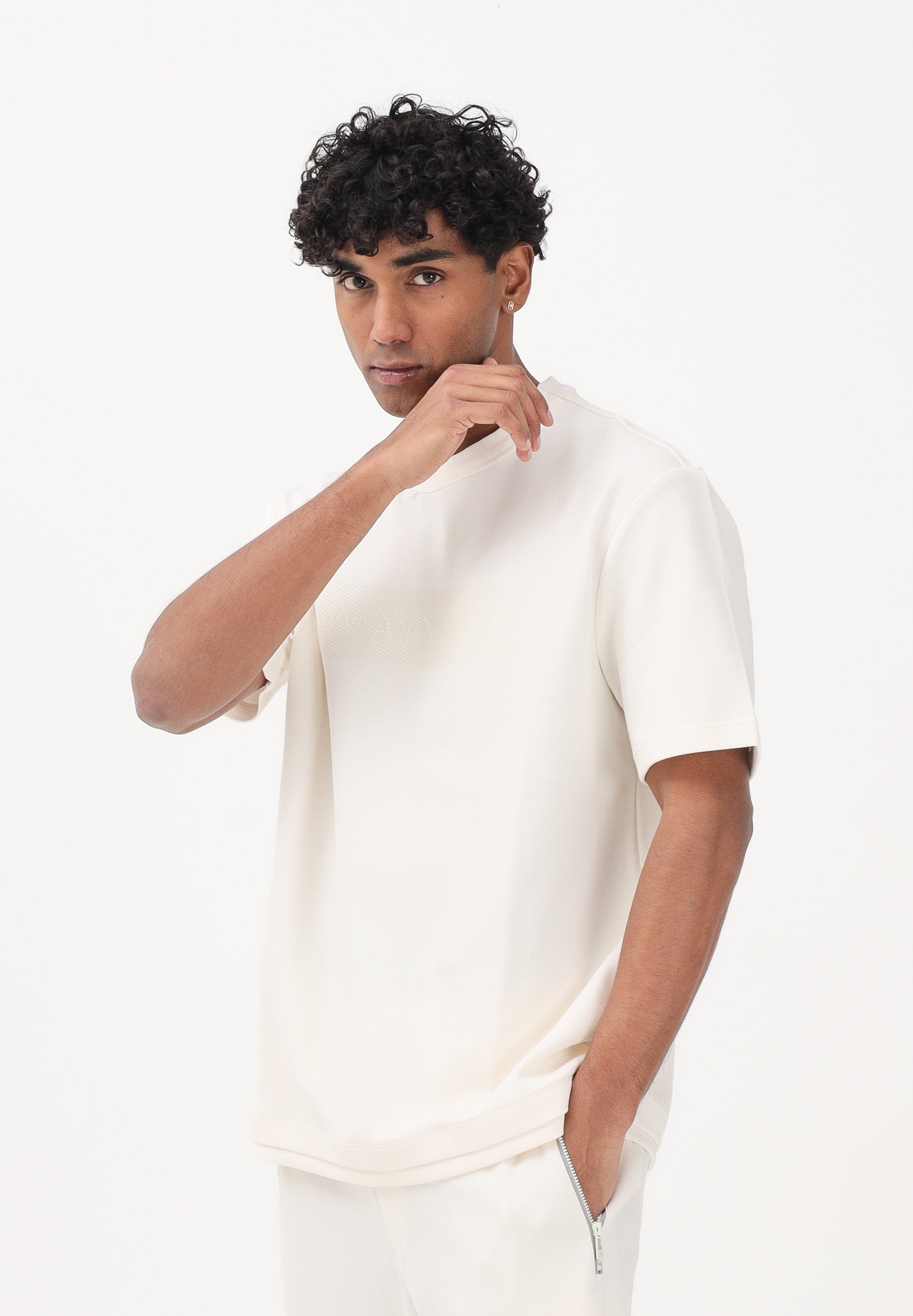 ARMANI EXCHANGE T-shirt a manica corta panna da uomo con logo XM002470AF21869 U1074 ARMANI EXCHANGE 