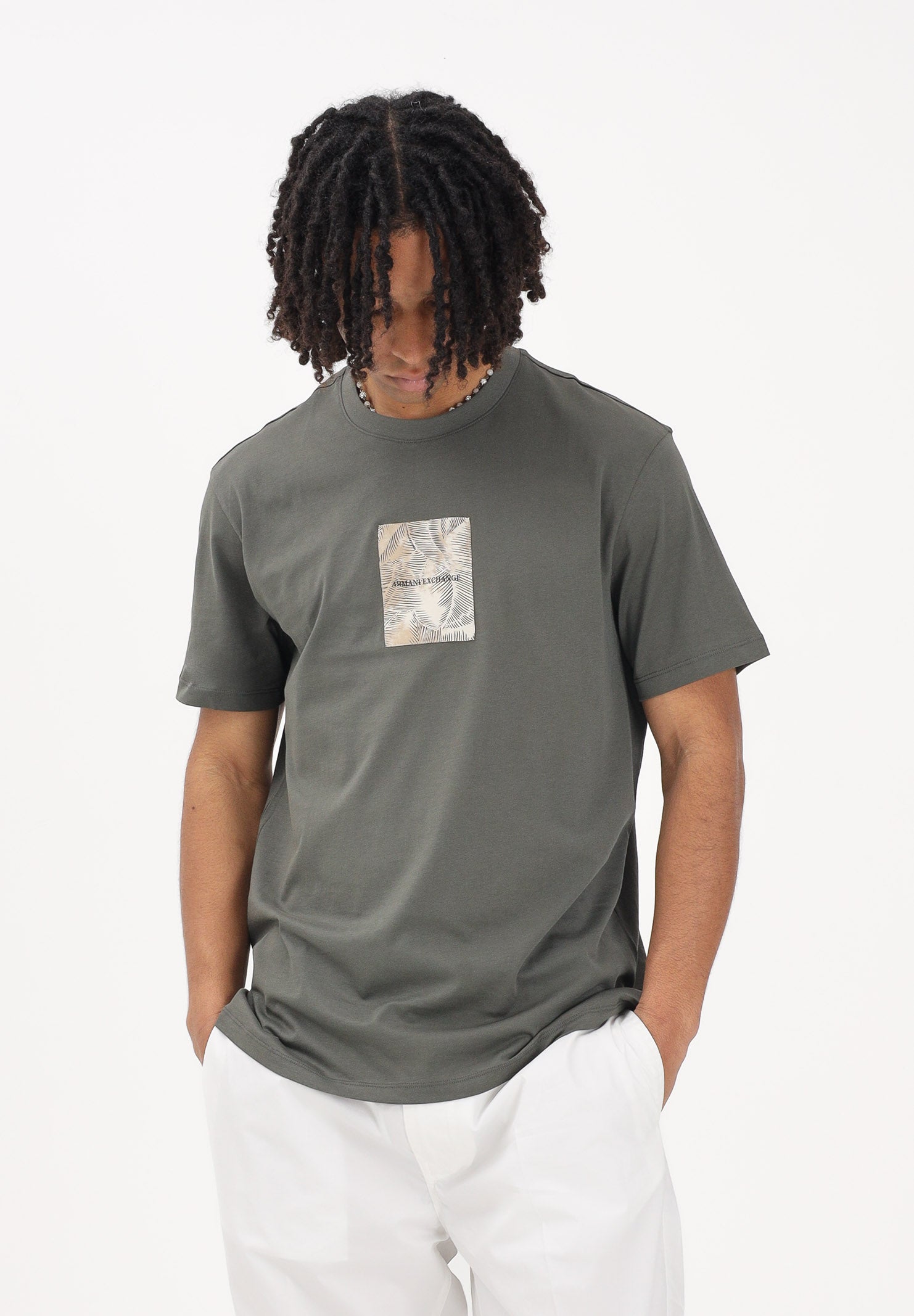 ARMANI EXCHANGE T-shirt a manica corta verde militare da uomo con stampa XM002501AF10356 U8144 ARMANI EXCHANGE 