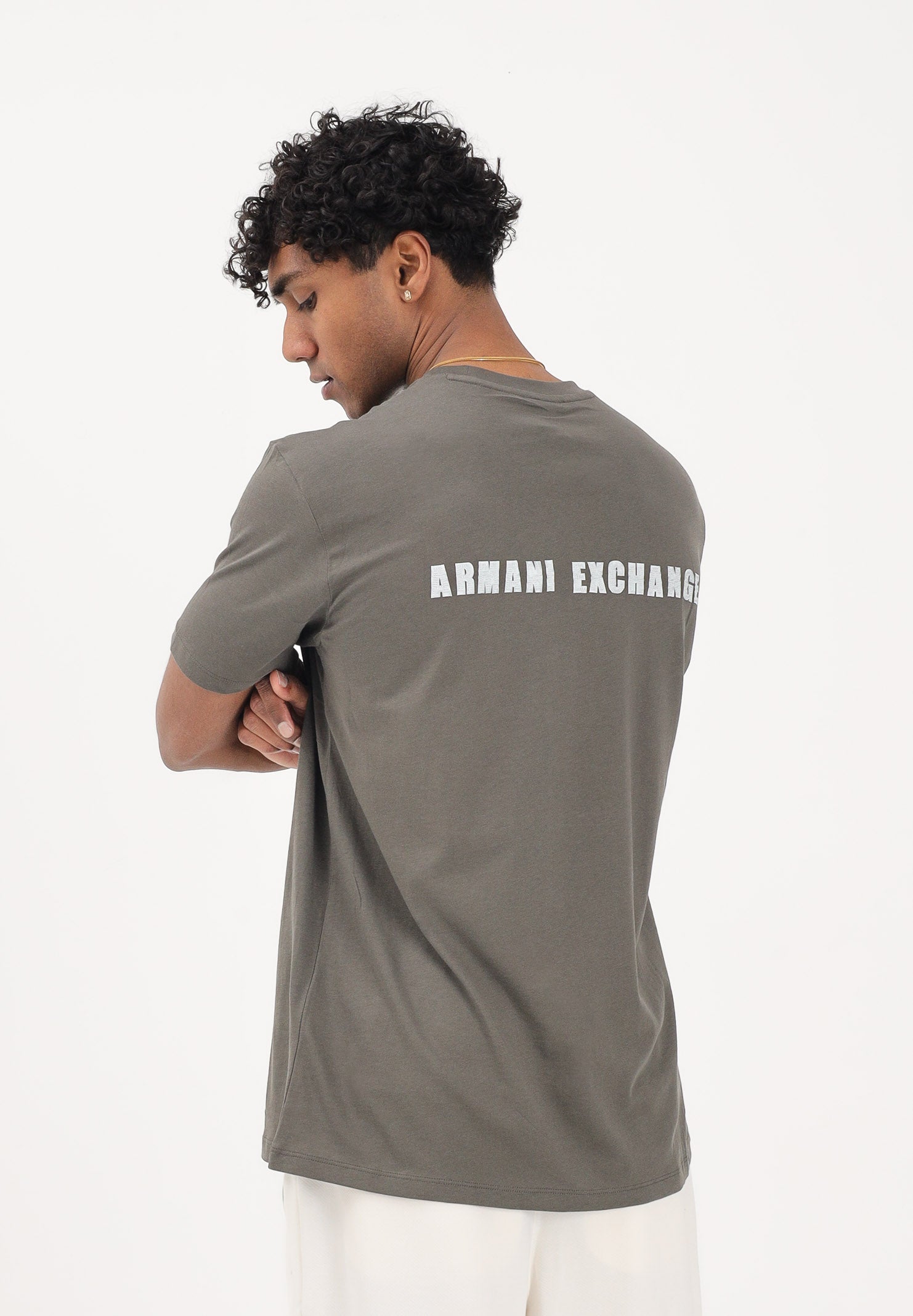 ARMANI EXCHANGE T-shirt a manica corta verde fango da uomo con logo XM002509AF10358 U8144 ARMANI EXCHANGE 