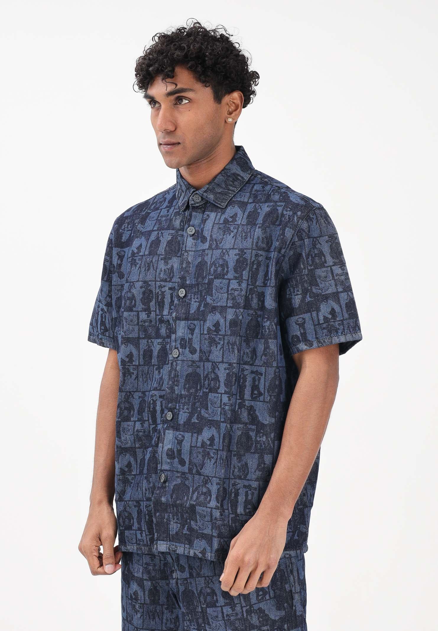 ARMANI EXCHANGE Camicia a manica corta in denim blu da uomo con stampa XM002809AF24509 FB416 ARMANI EXCHANGE 