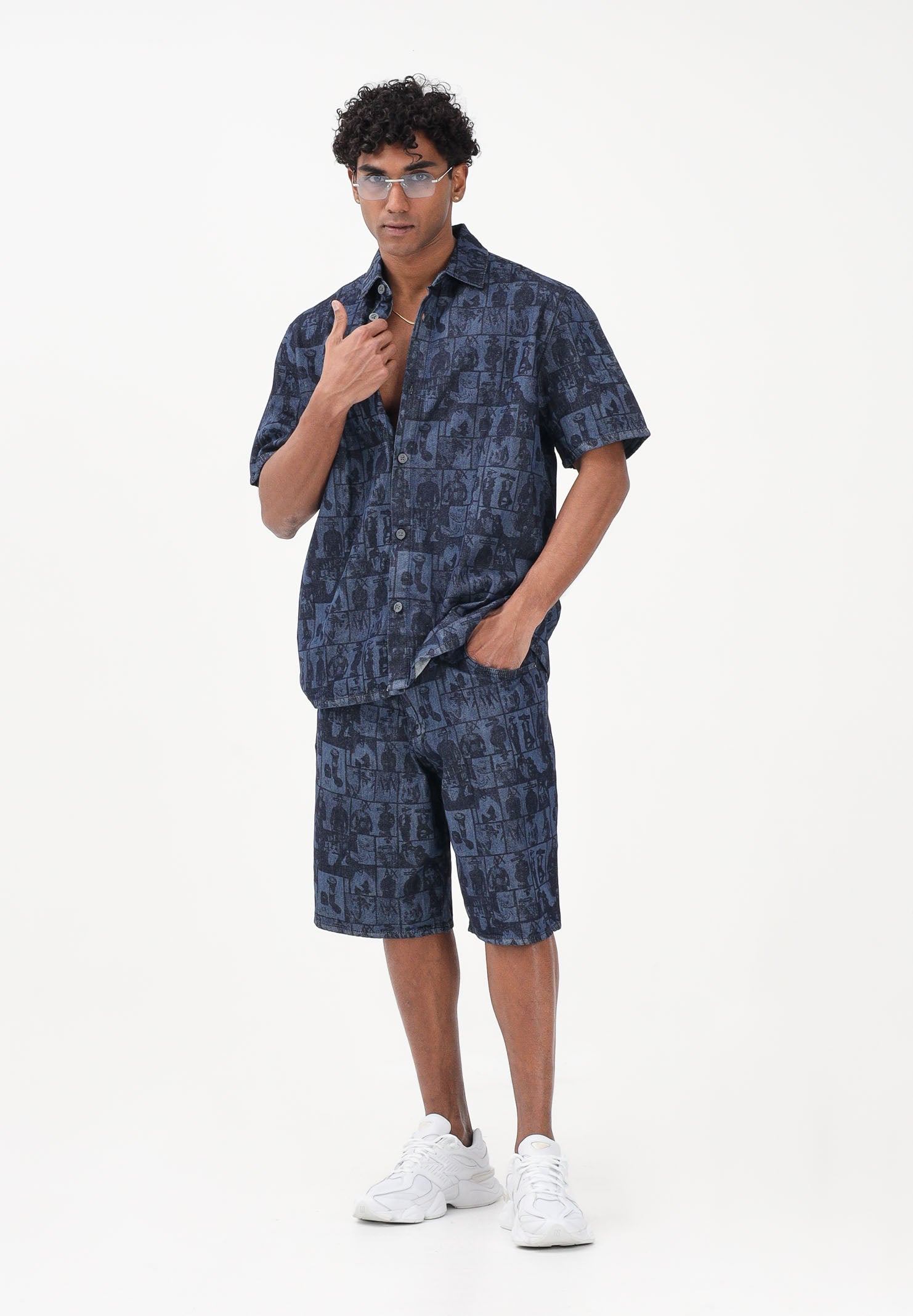 ARMANI EXCHANGE Camicia a manica corta in denim blu da uomo con stampa XM002809AF24509 FB416 ARMANI EXCHANGE 