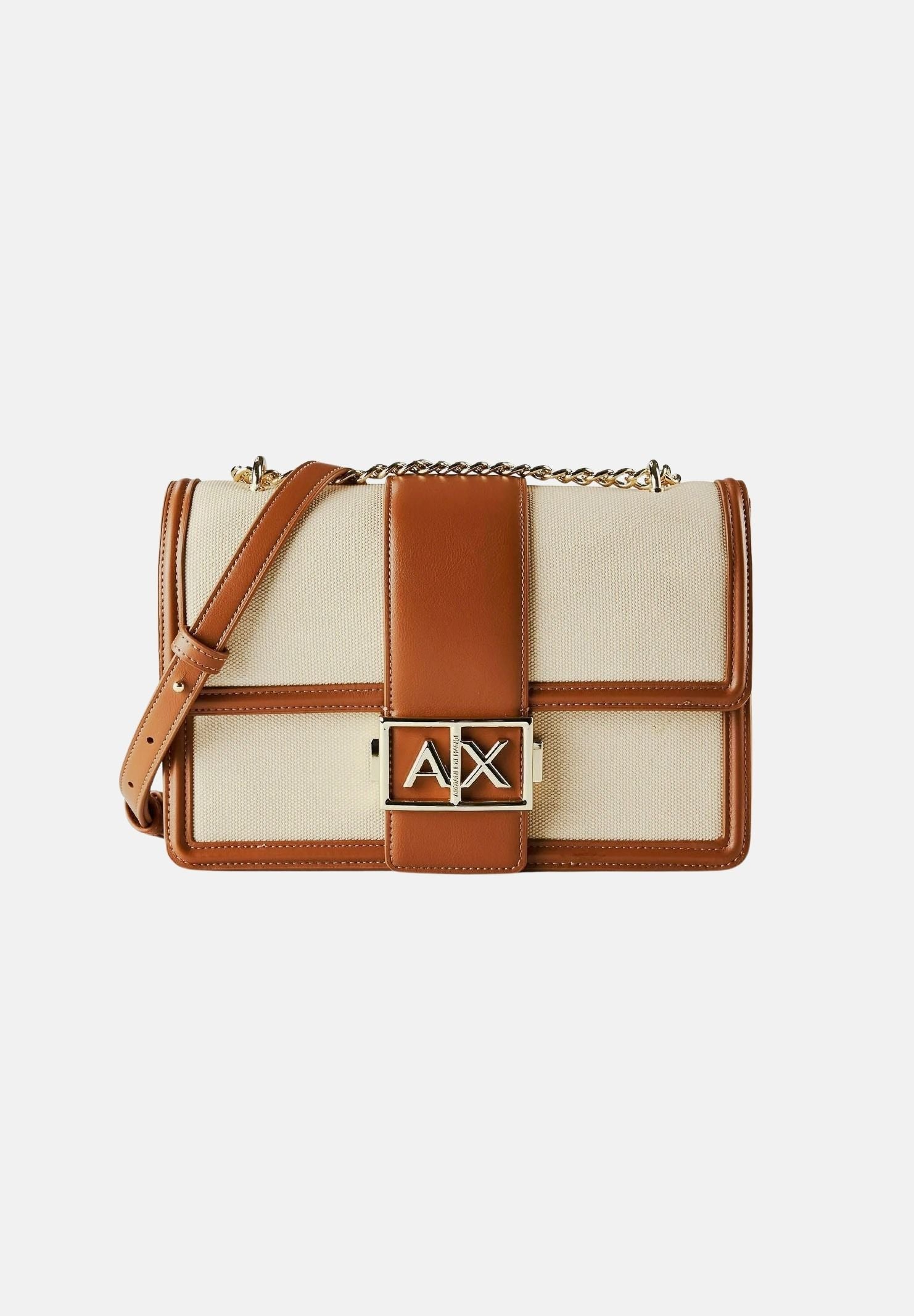 ARMANI EXCHANGE Borsa a tracolla beige e cuoio da donna con fibbia logo XW000070AF22570 M6261 ARMANI EXCHANGE 