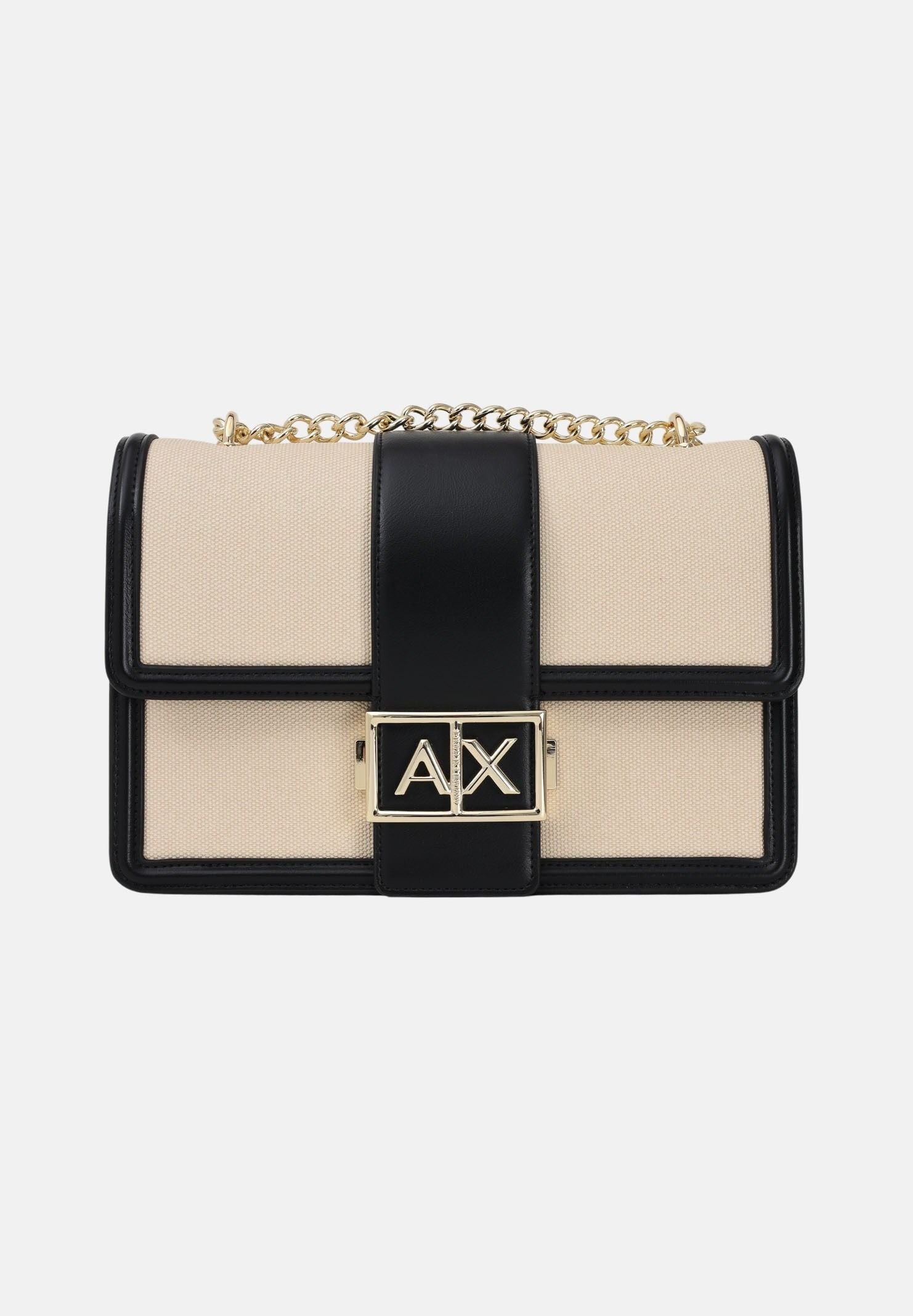 ARMANI EXCHANGE Borsa a tracolla beige e nera da donna con fibbia logo XW000070AF22570 MC479 ARMANI EXCHANGE 