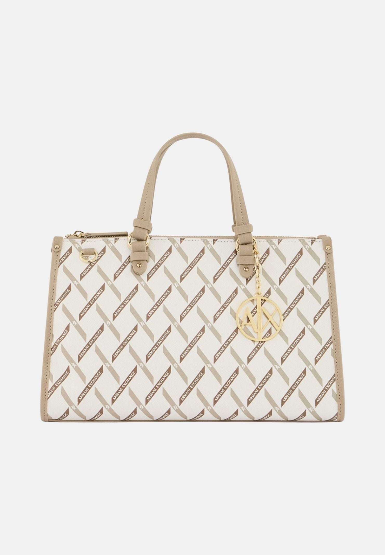 ARMANI EXCHANGE Borsa a mano bianca e beige da donna con logo all-over XW000400AF17155 M1245 ARMANI EXCHANGE 
