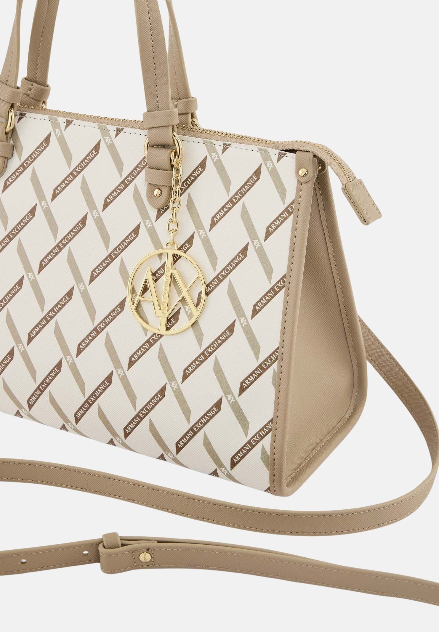 ARMANI EXCHANGE Borsa a mano bianca e beige da donna con logo all-over XW000400AF17155 M1245 ARMANI EXCHANGE 