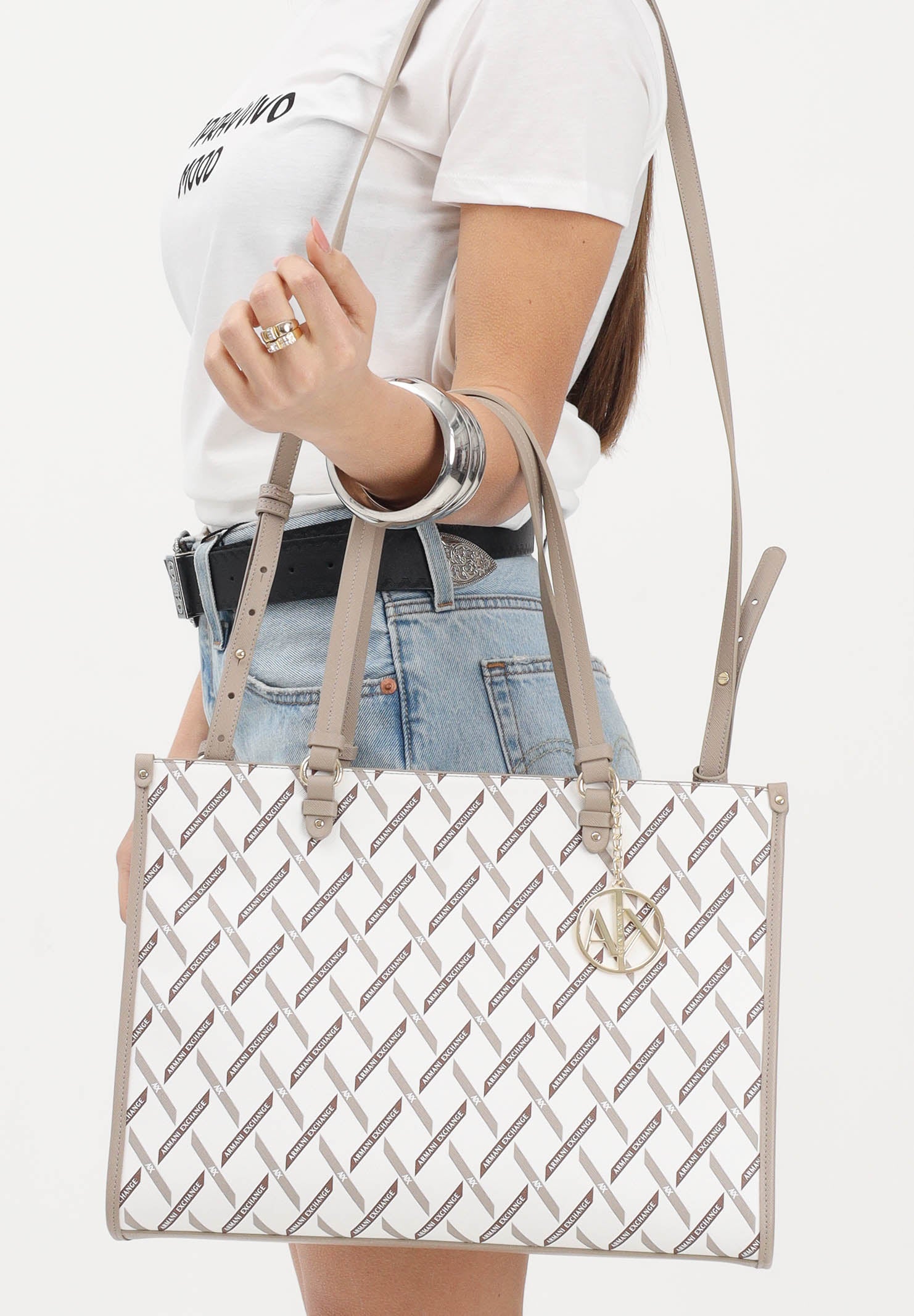 ARMANI EXCHANGE Shopper avorio da donna con logo all-over XW000927AF17155 M1245 ARMANI EXCHANGE 