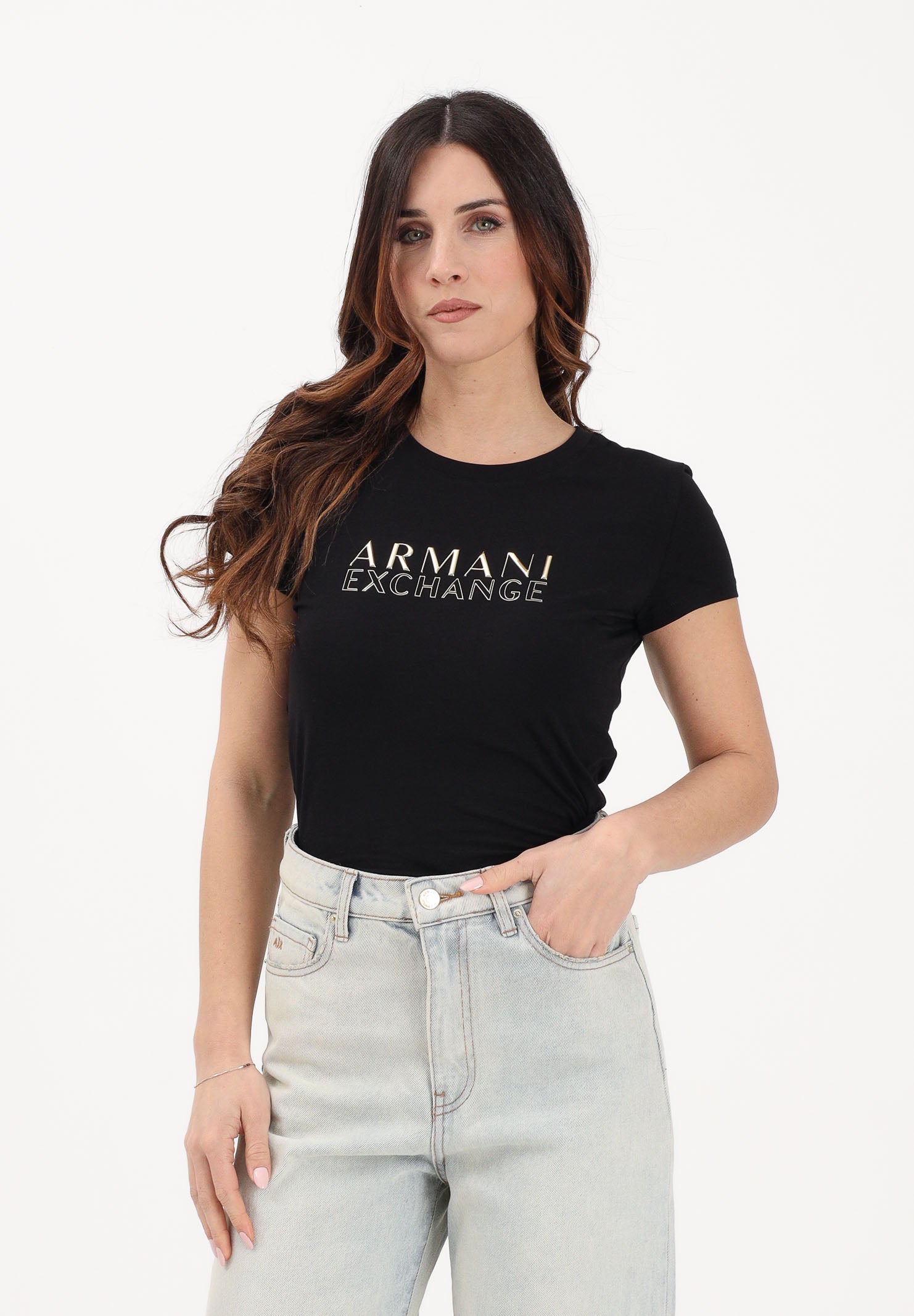 ARMANI EXCHANGE T-shirt a manica corta nera da donna con logo XW001837AF16294 UC001 ARMANI EXCHANGE 