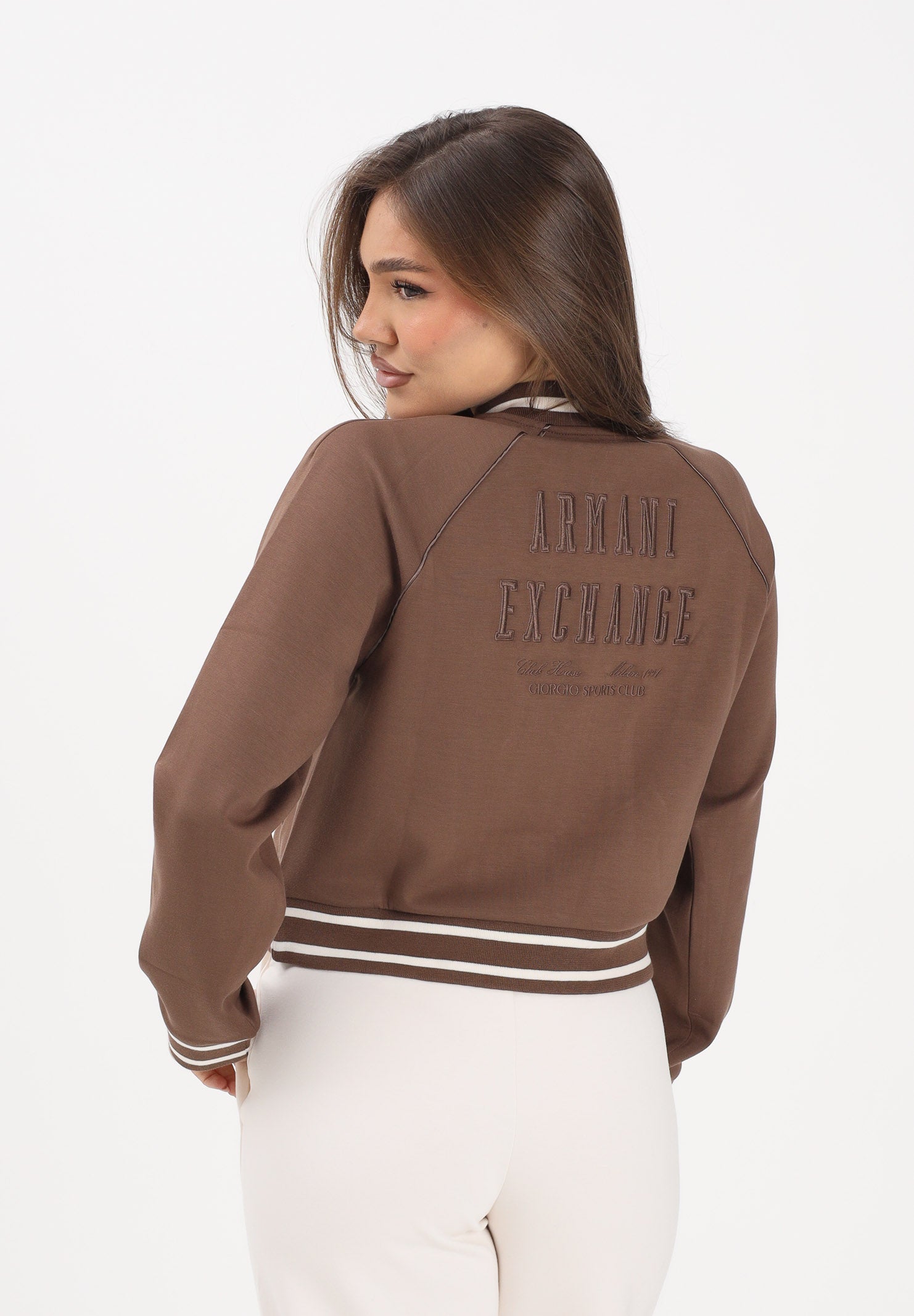 ARMANI EXCHANGE Felpa con zip marrone da donna con logo sul retro XW002071AF10804 U6136 ARMANI EXCHANGE 