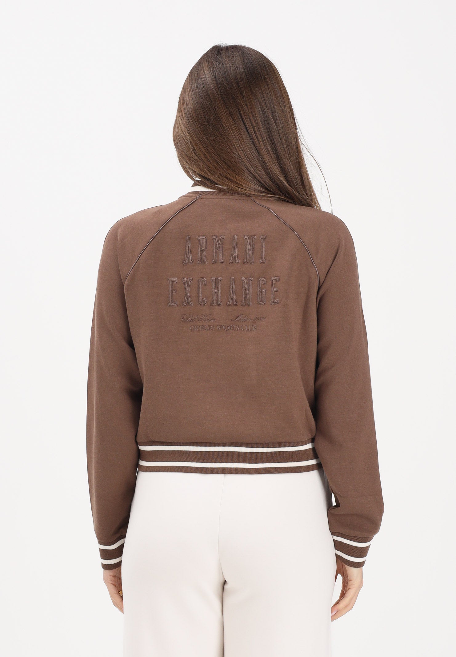 ARMANI EXCHANGE Felpa con zip marrone da donna con logo sul retro XW002071AF10804 U6136 ARMANI EXCHANGE 