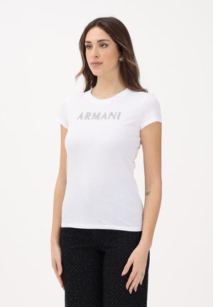 ARMANI EXCHANGE T-shirt a manica corta bianca da donna con logo in strass XW002106AF10356 U0002 ARMANI EXCHANGE 