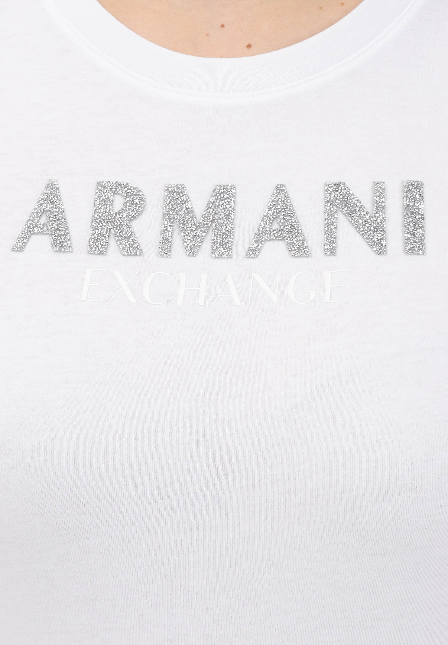 ARMANI EXCHANGE T-shirt a manica corta bianca da donna con logo in strass XW002106AF10356 U0002 ARMANI EXCHANGE 