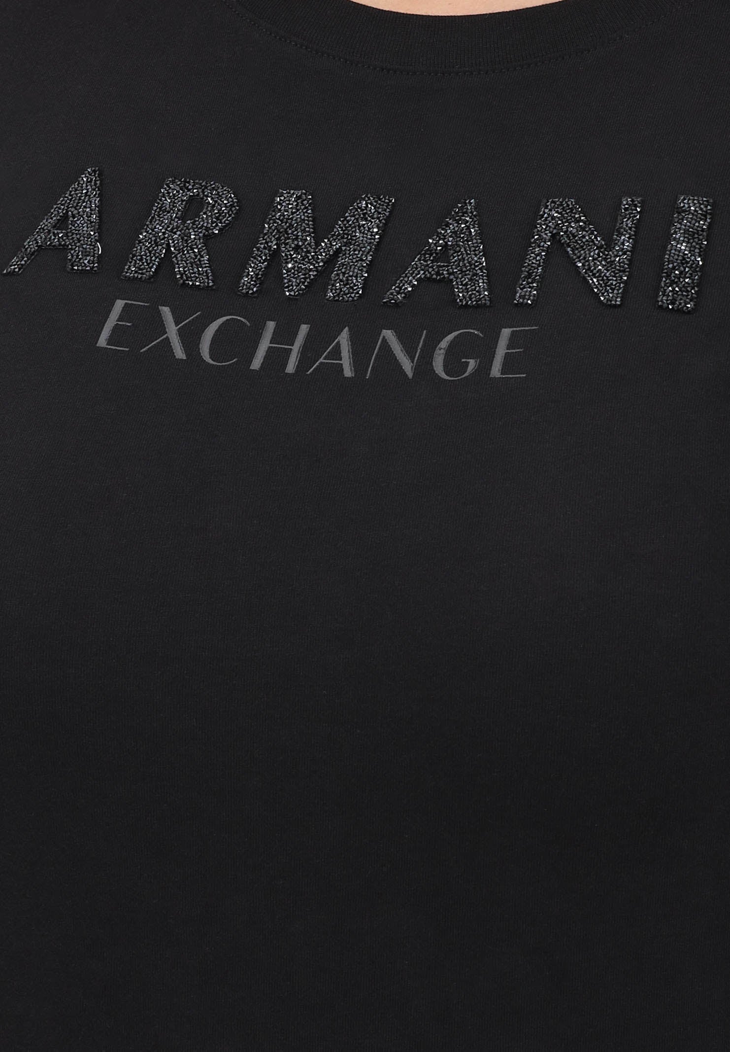 ARMANI EXCHANGE T-shirt a manica corta nera da donna con logo in strass XW002106AF10356 UC001 ARMANI EXCHANGE 