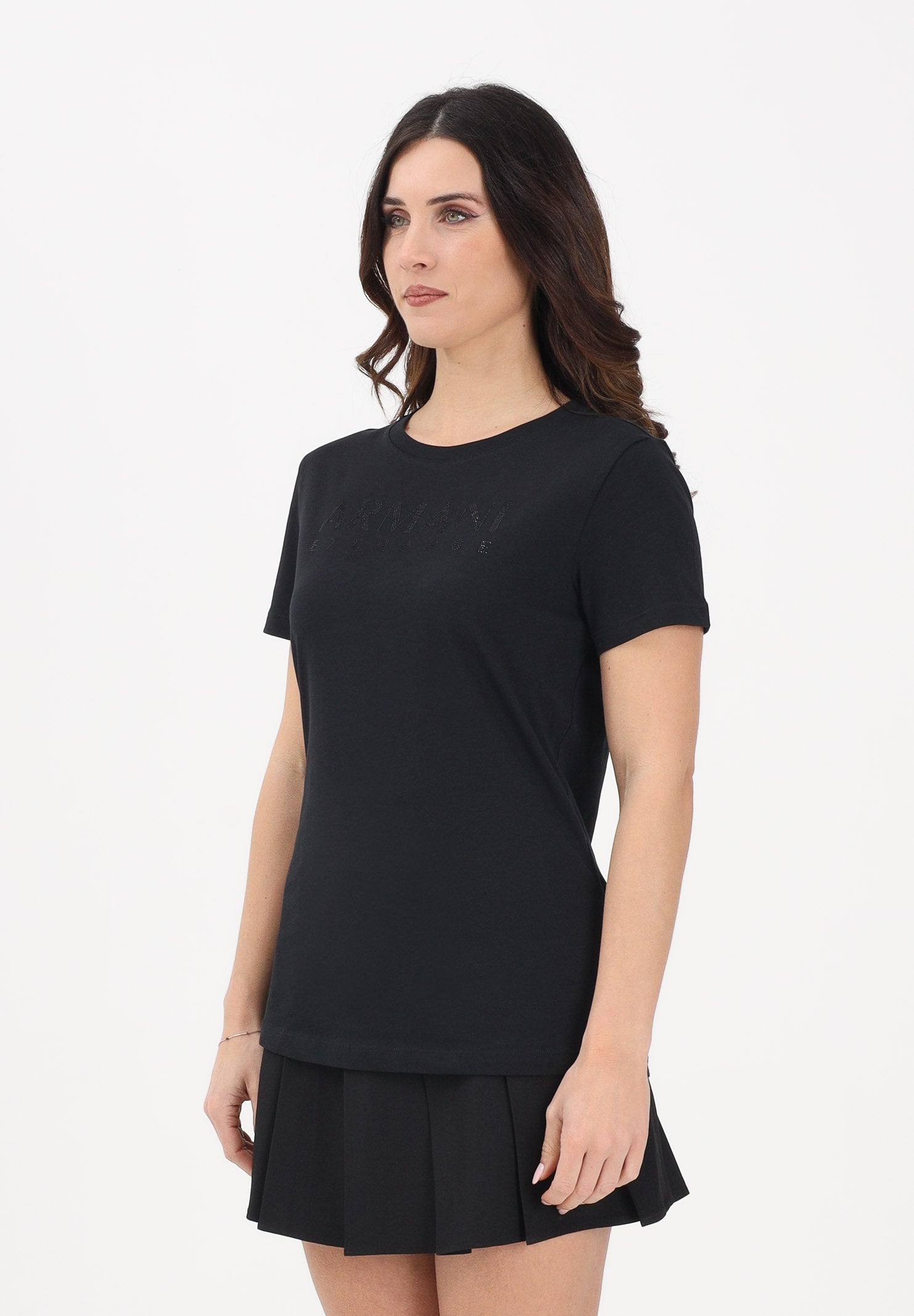ARMANI EXCHANGE T-shirt a manica corta nera da donna con logo in strass XW002294AF17172 UC001 ARMANI EXCHANGE 