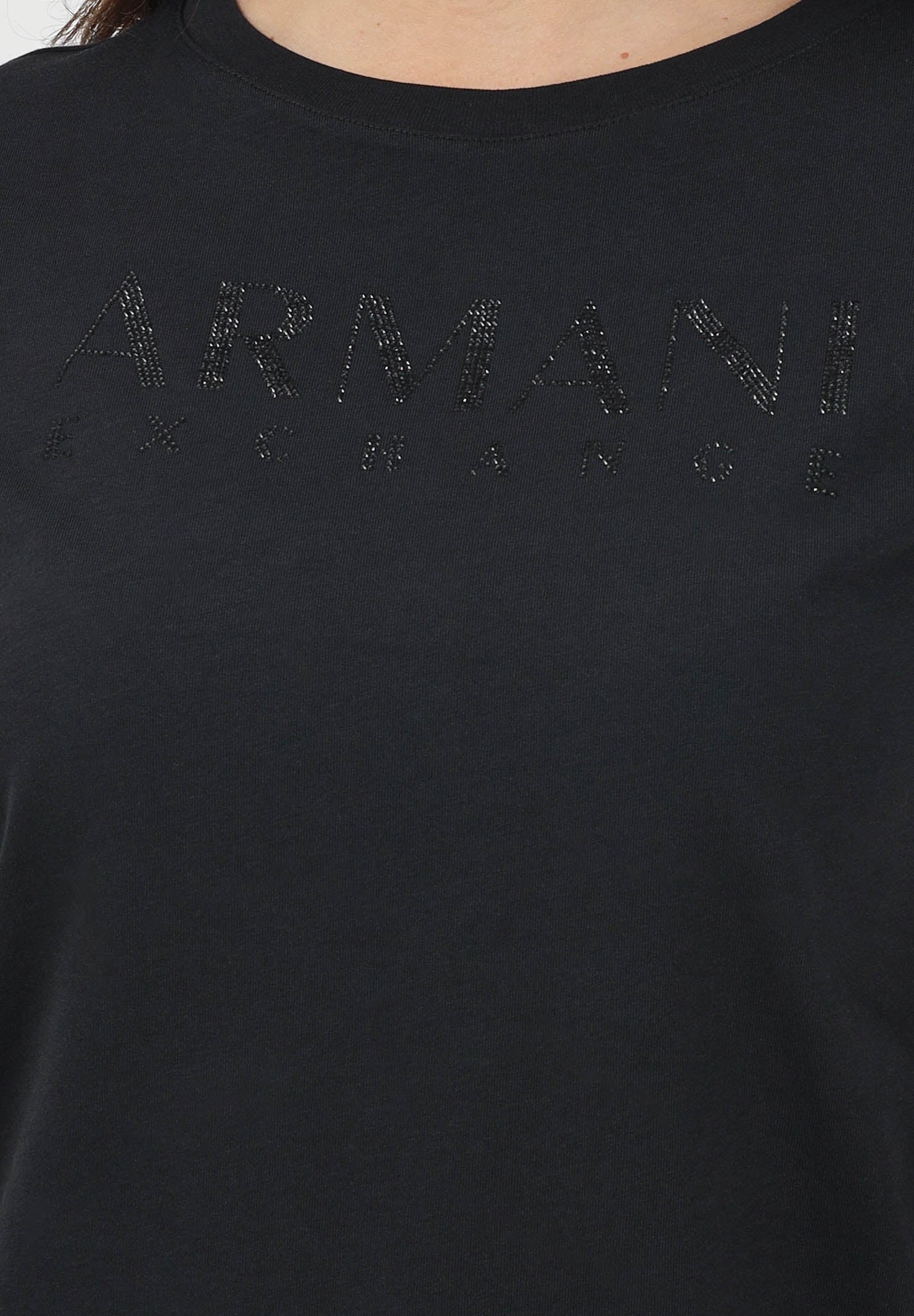 ARMANI EXCHANGE T-shirt a manica corta nera da donna con logo in strass XW002294AF17172 UC001 ARMANI EXCHANGE 