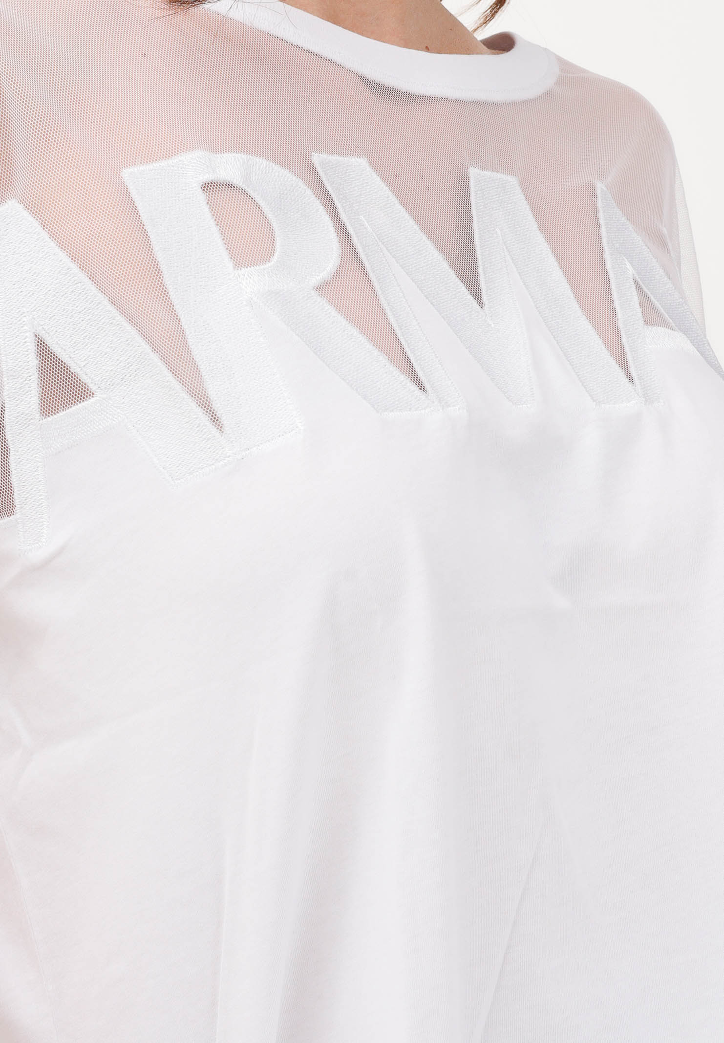 ARMANI EXCHANGE T-shirt a manica corta bianca da donna con inserto in tulle trasparente XW002332AF10356 U0002 ARMANI EXCHANGE 