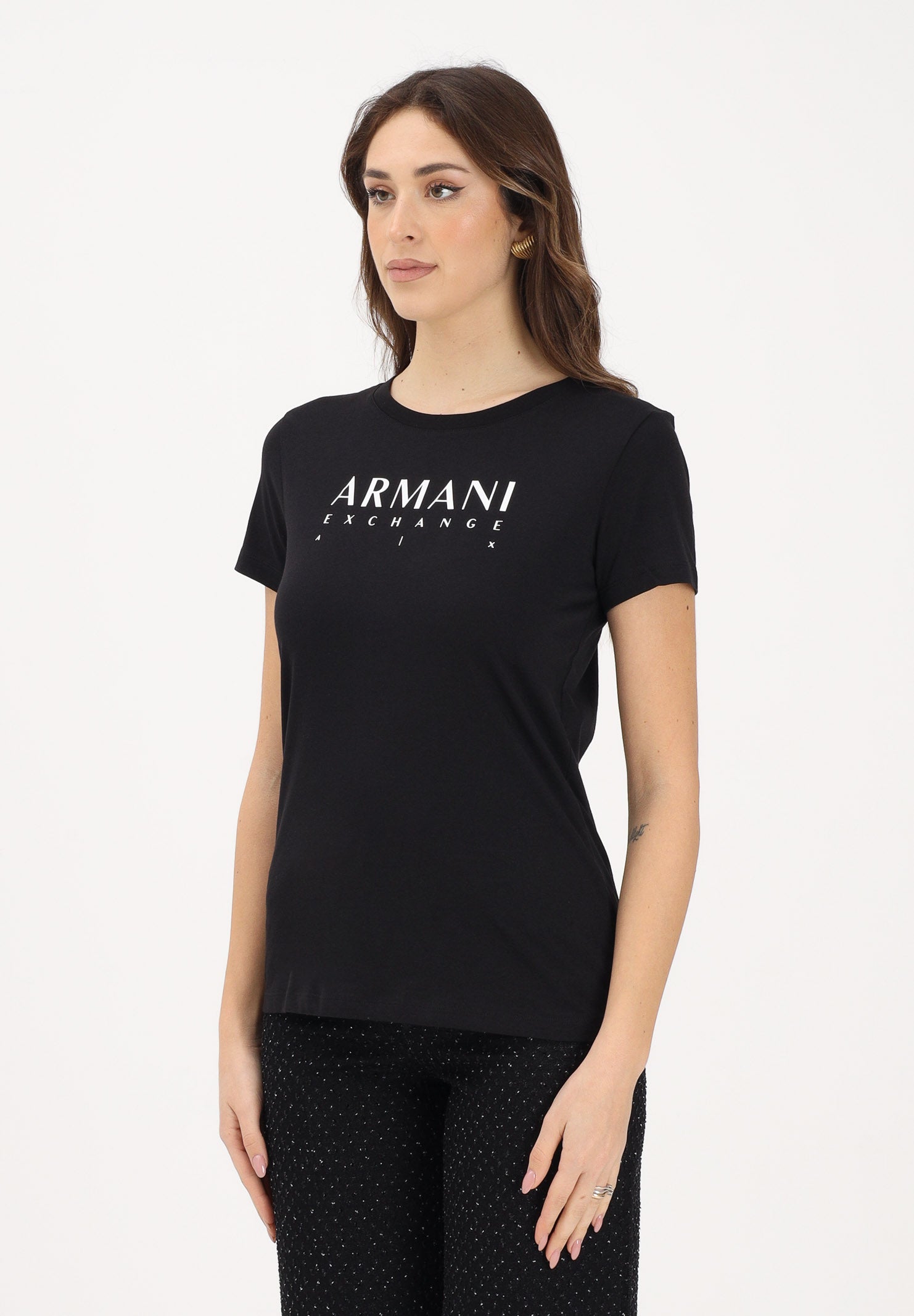 ARMANI EXCHANGE T-shirt a manica corta nera da donna con logo XW002345AF10356 UC001 ARMANI EXCHANGE 