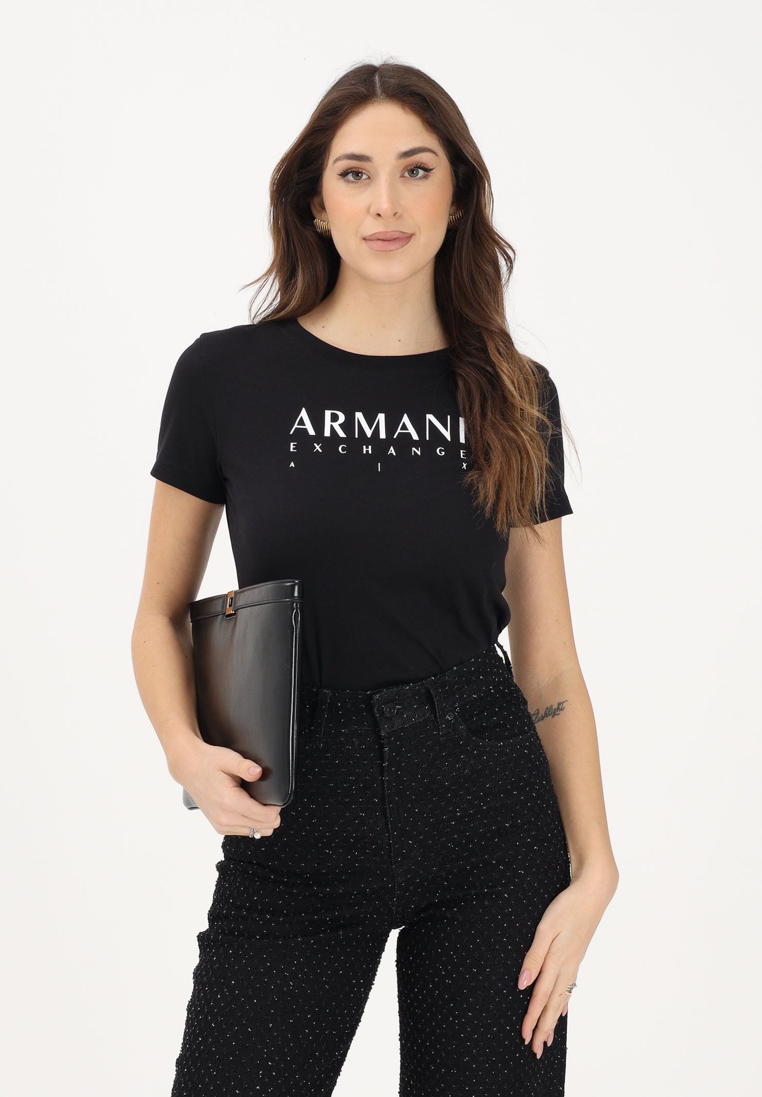 ARMANI EXCHANGE T-shirt a manica corta nera da donna con logo XW002345AF10356 UC001 ARMANI EXCHANGE 