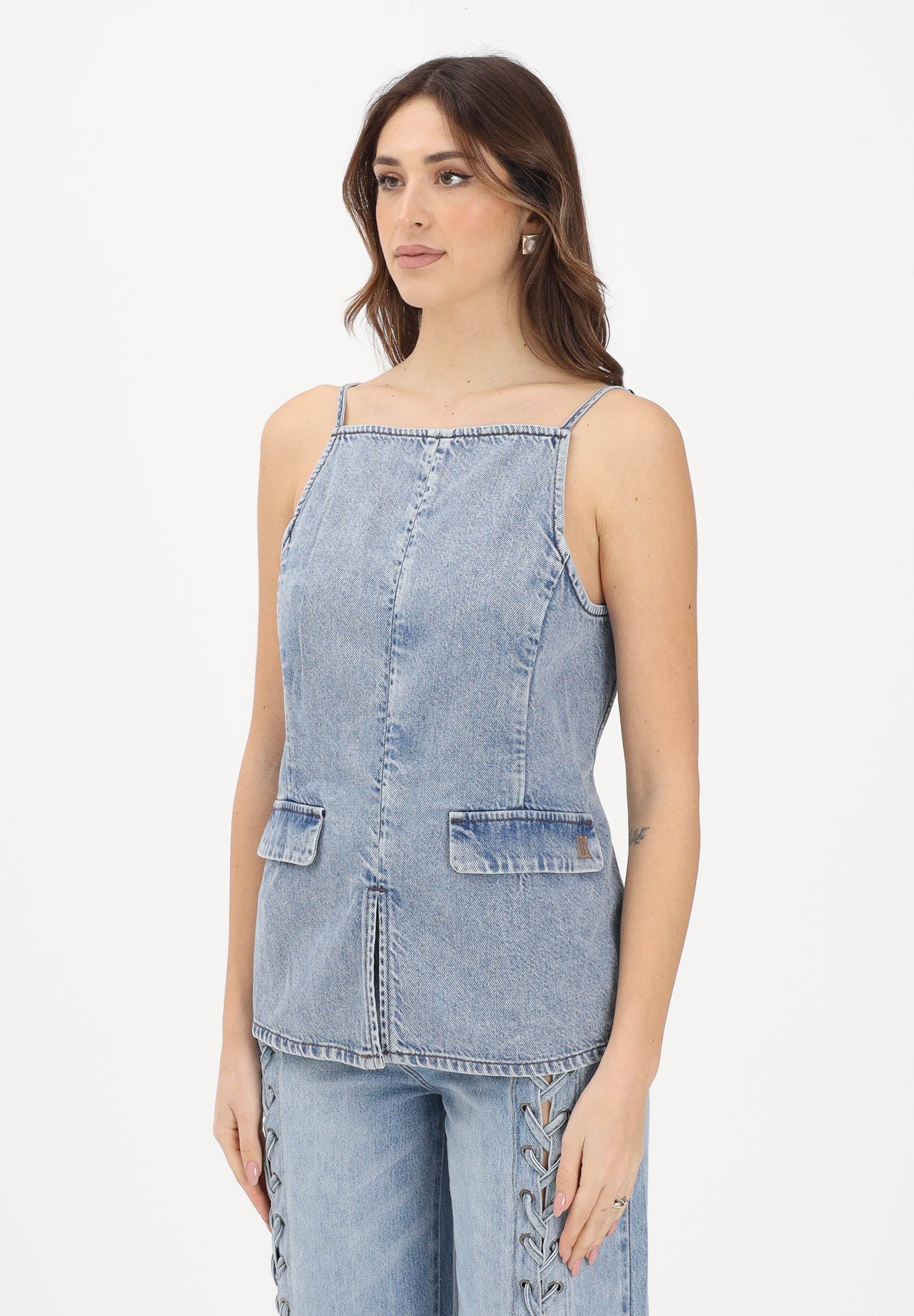 ARMANI EXCHANGE Top in denim chiaro da donna XW002844AF21338 MB001 ARMANI EXCHANGE 