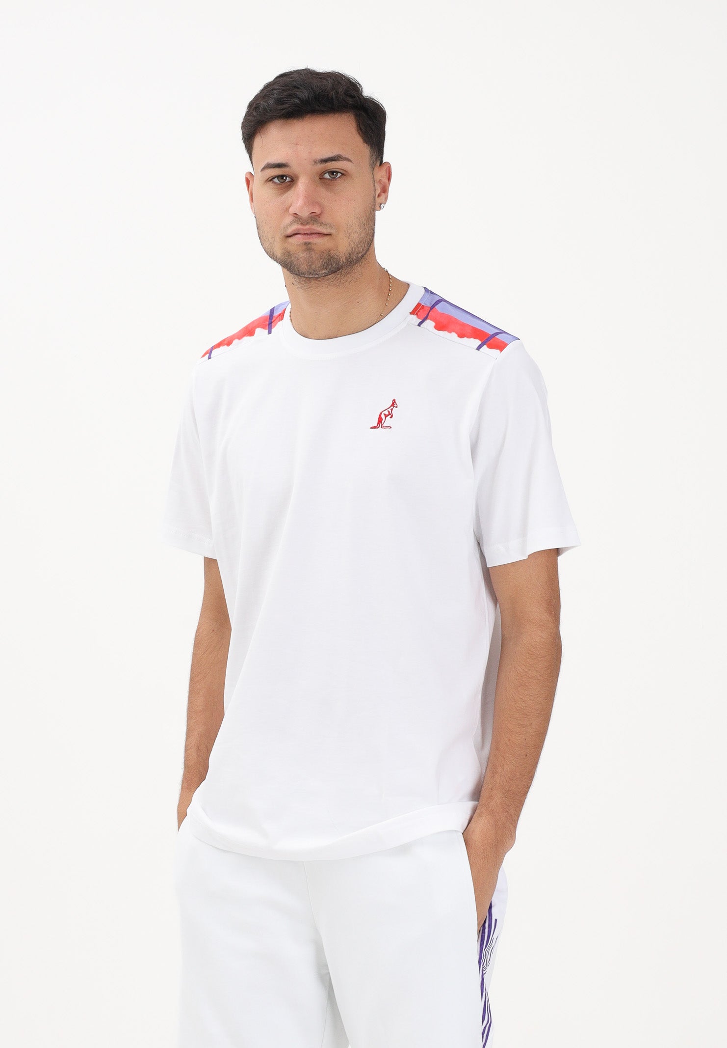 AUSTRALIAN T-shirt a manica corta bianca da uomo con inserti decorativi multicolor ARUTS0011GORA01 002A AUSTRALIAN 