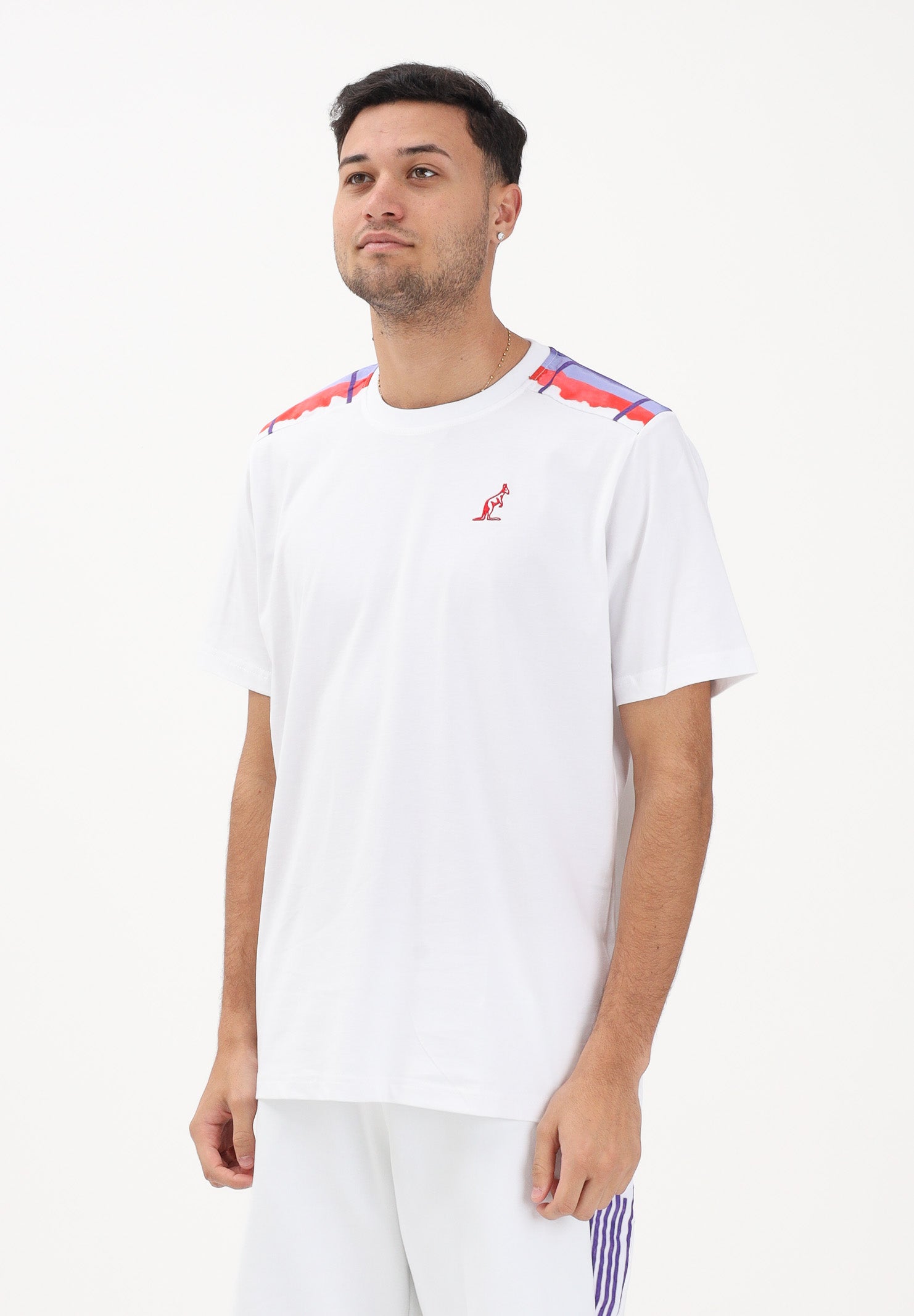 AUSTRALIAN T-shirt a manica corta bianca da uomo con inserti decorativi multicolor ARUTS0011GORA01 002A AUSTRALIAN 