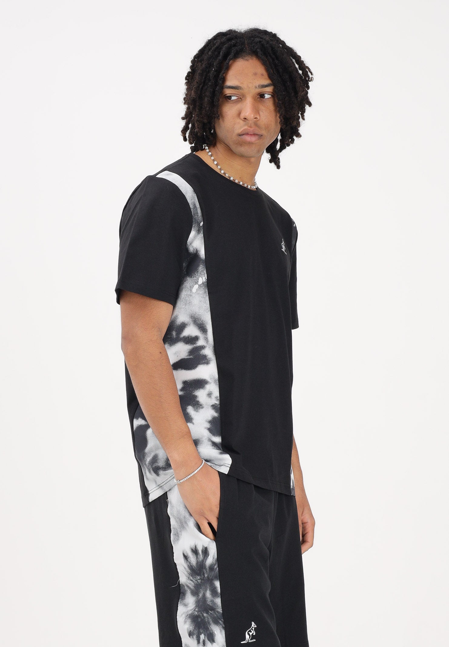 AUSTRALIAN T-shirt a manica corta nera da uomo con inserti laterali con stampa effetto tie-dye SPUTS0021836 003 AUSTRALIAN 