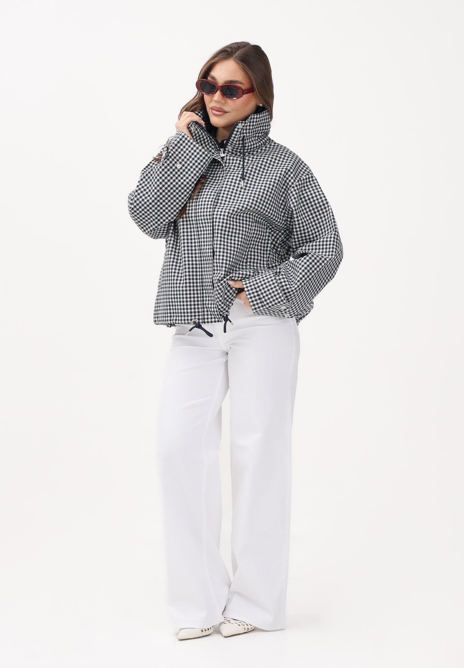 BARBOUR Piumino Bronwyn a quadretti bianco e blu da donna 261-LSP0320 NY71 BARBOUR 