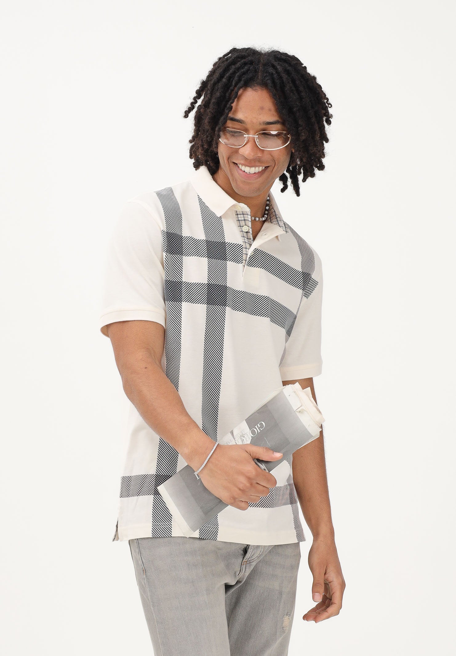 BARBOUR Polo a manica corta Blaine Oversized Tartan panna da uomo 261-MML1117 WH32 BARBOUR 