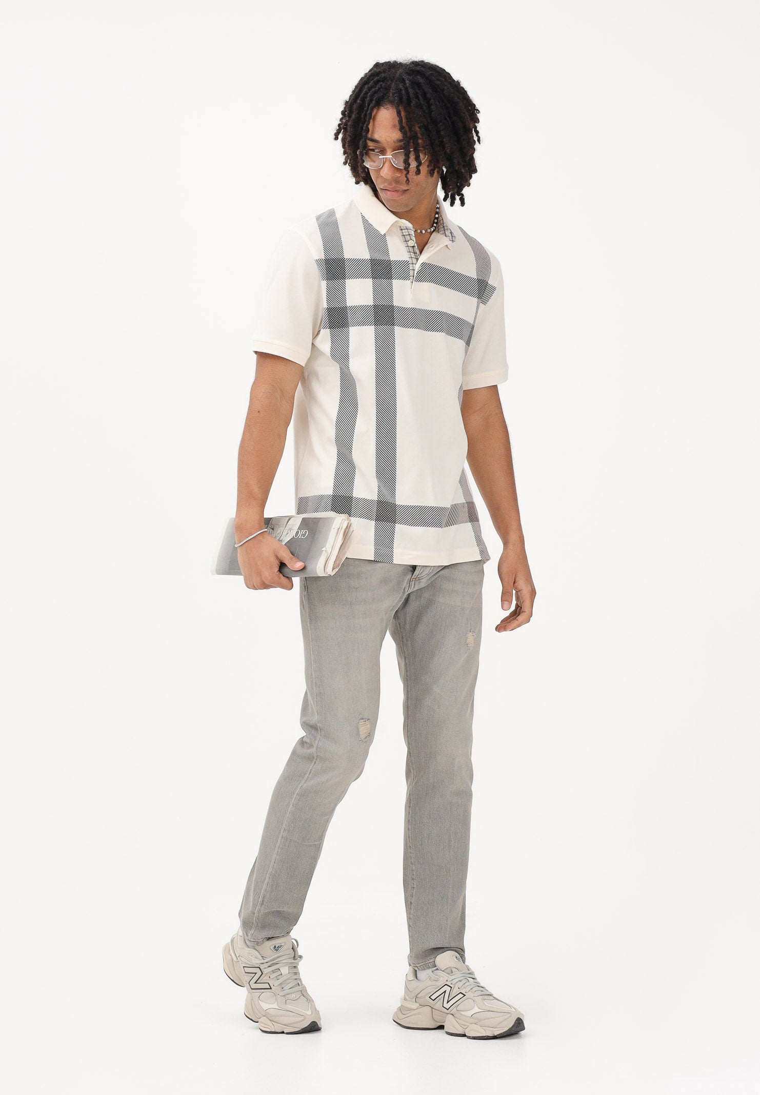 BARBOUR Polo a manica corta Blaine Oversized Tartan panna da uomo 261-MML1117 WH32 BARBOUR 