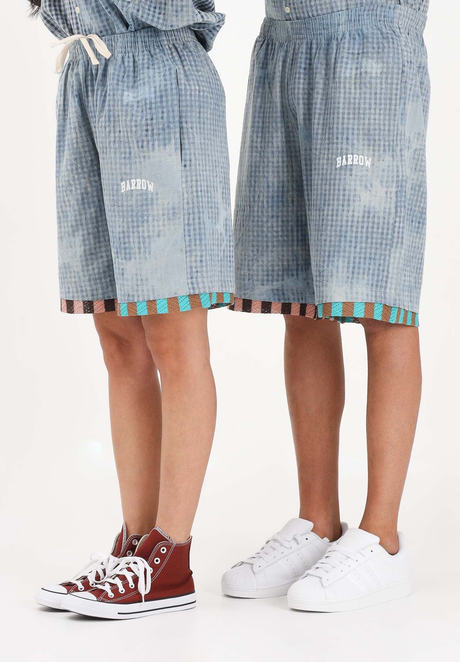 BARROW Shorts celeste per uomo e donna con stampa micro check S6BWUABE056 172 BARROW 