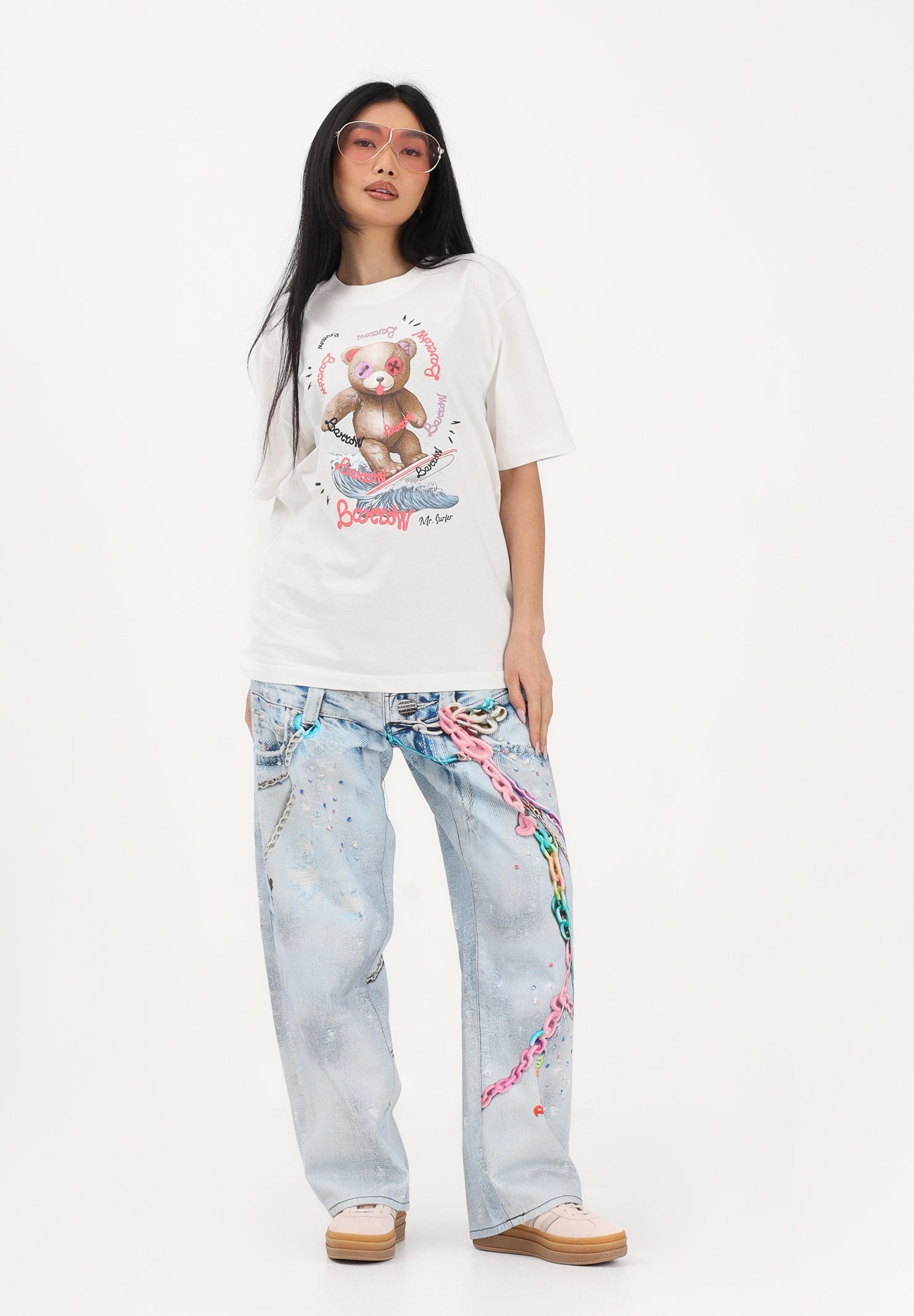 BARROW Jeans in denim chiaro per uomo e donna con stampe S6BWUADP040 126 BARROW 