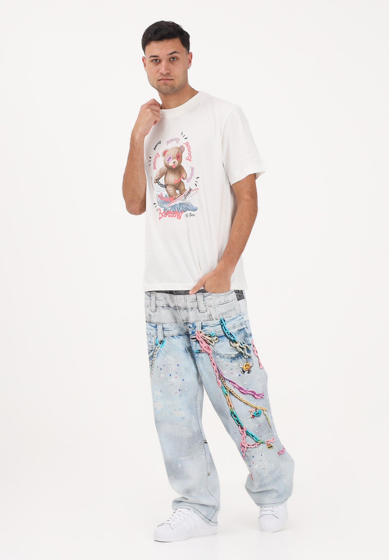BARROW Jeans in denim chiaro per uomo e donna con stampe S6BWUADP040 126 BARROW 