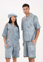 BARROW Camicia a manica corta celeste per uomo e donna con stampa micro check S6BWUASI055 172 BARROW 