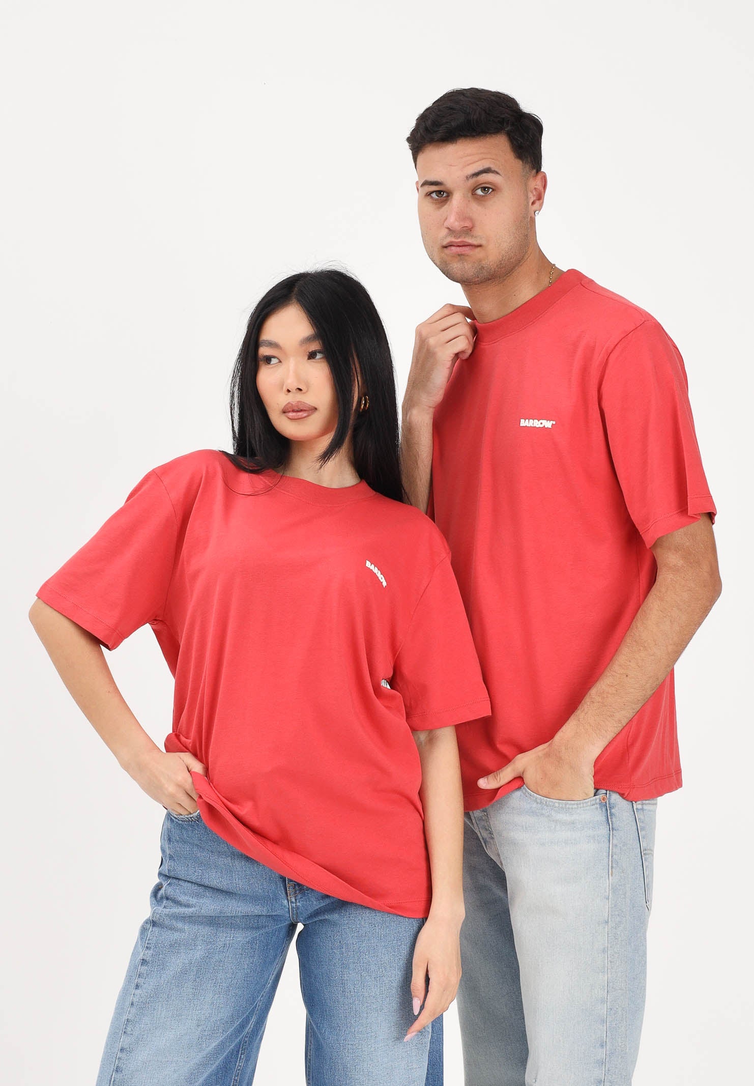 BARROW T-shirt a manica corta rosso corallo per uomo e donna con logo S6BWUATH010 040 BARROW 
