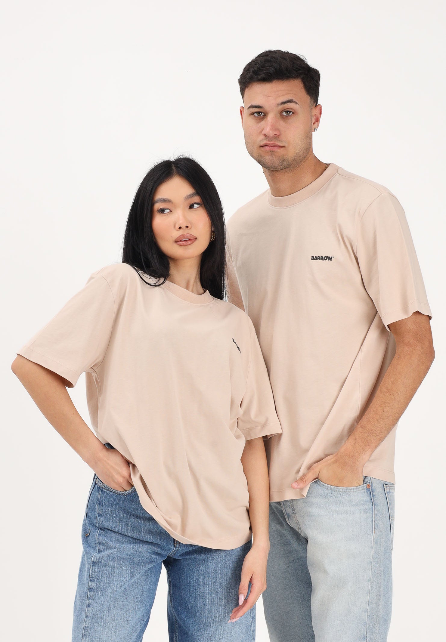 BARROW T-shirt a manica corta beige per uomo e donna con logo S6BWUATH010 092 BARROW 