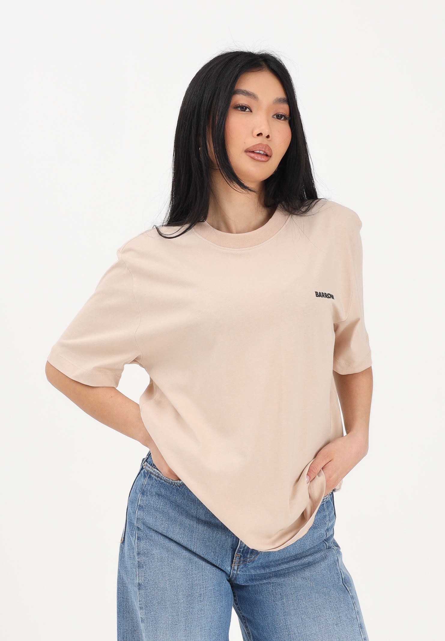BARROW T-shirt a manica corta beige per uomo e donna con logo S6BWUATH010 092 BARROW 