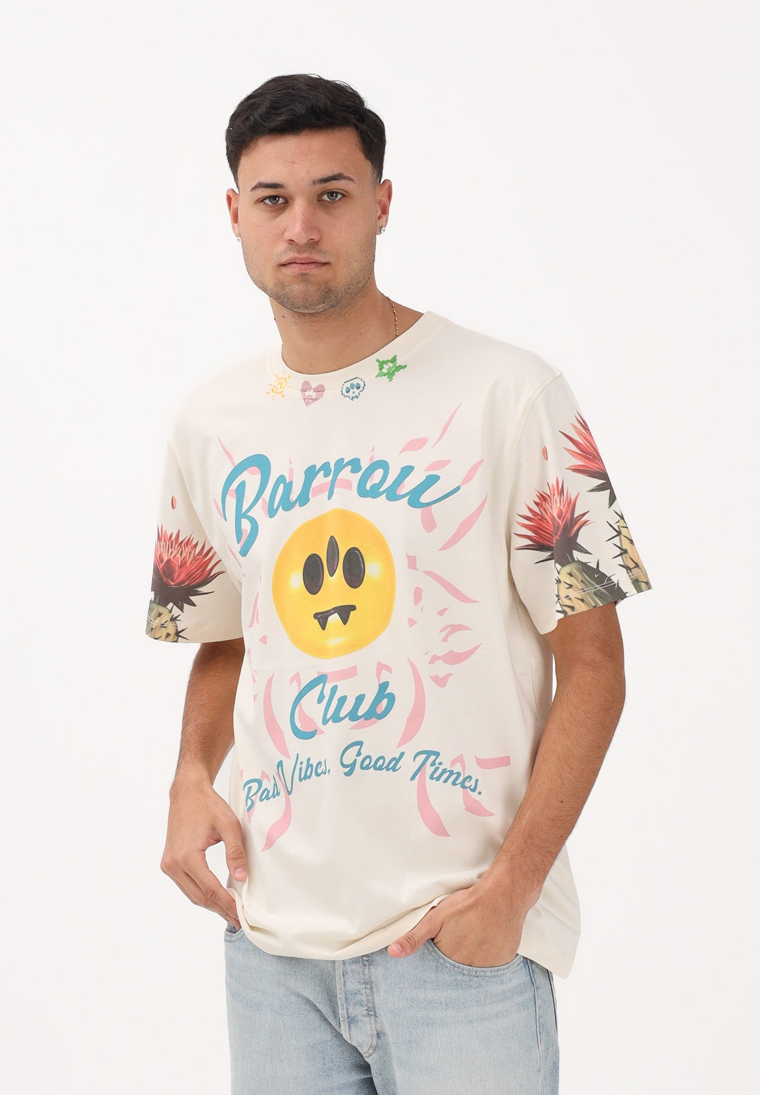BARROW T-shirt a manica corta crema per uomo e donna con stampe S6BWUATH069 013 BARROW 