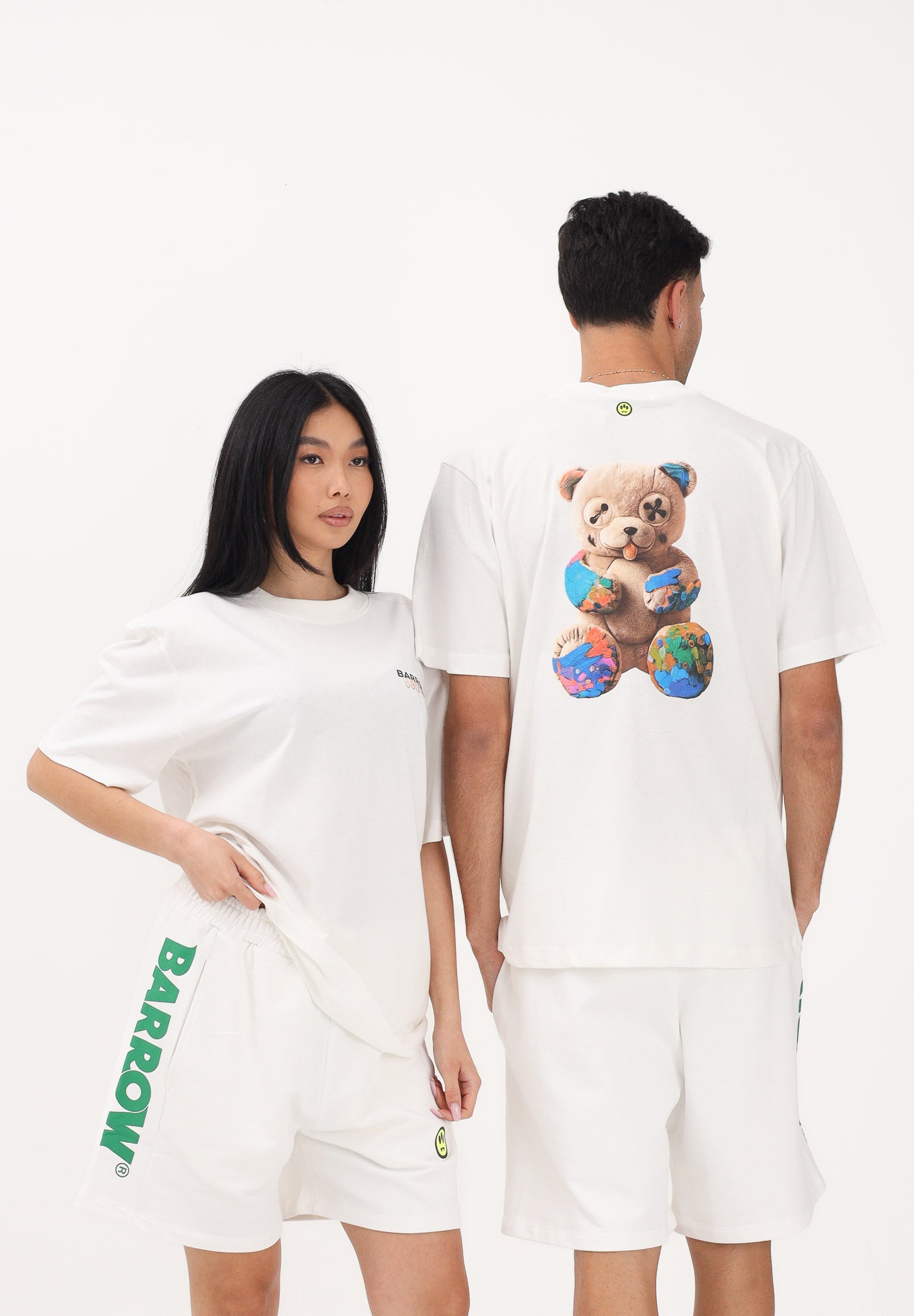 BARROW T-shirt a manica corta bianca per uomo e donna con maxi stampa teddy S6BWUATH076 412 BARROW 
