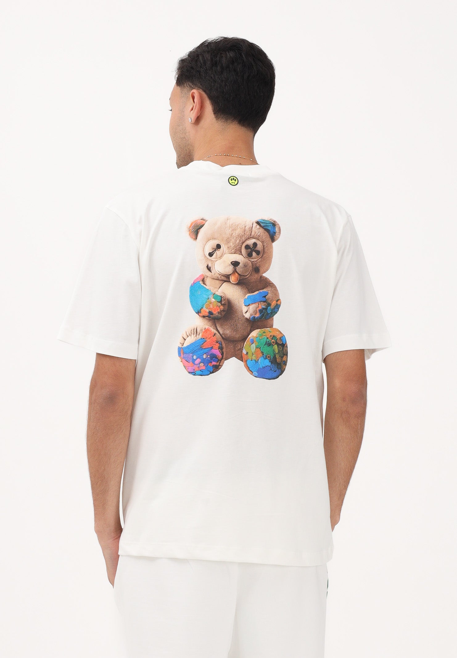 BARROW T-shirt a manica corta bianca per uomo e donna con maxi stampa teddy S6BWUATH076 412 BARROW 