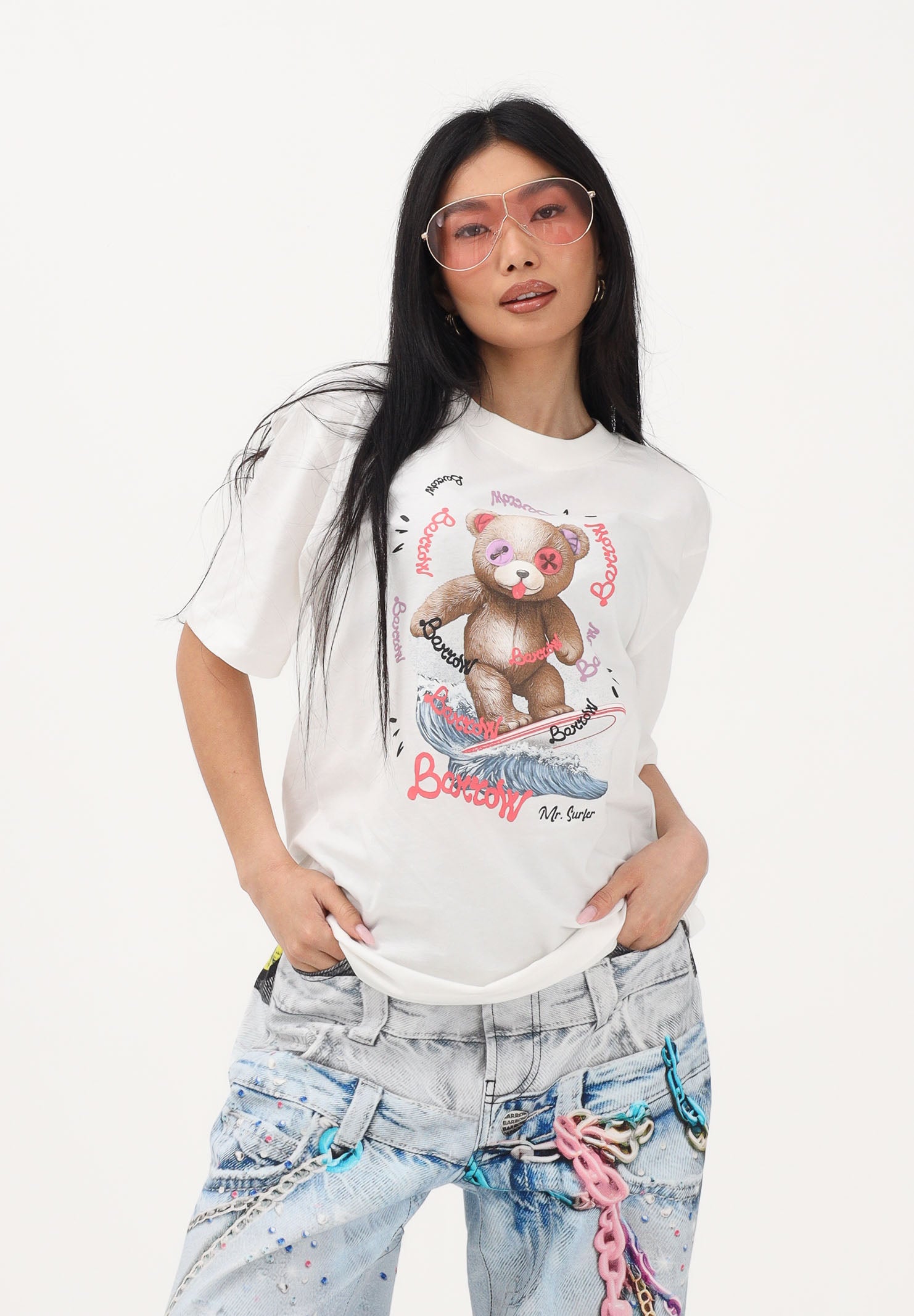 BARROW T-shirt a manica corta bianca per uomo e donna con stampa S6BWUATH078 412 BARROW 