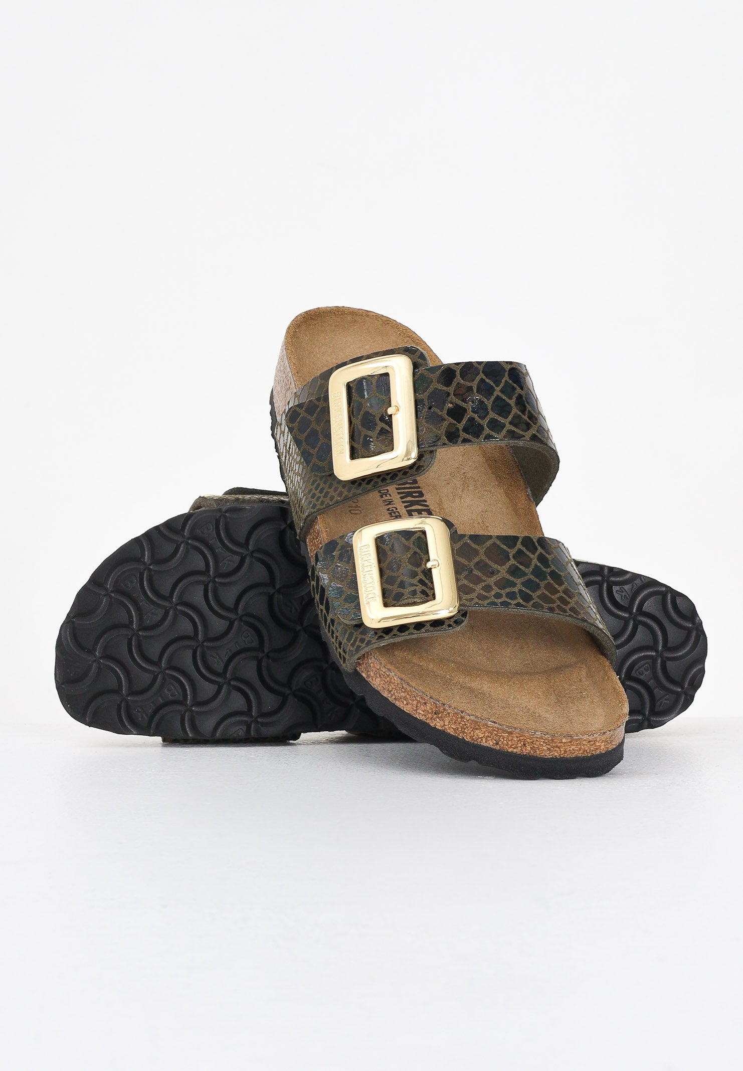 BIRKENSTOCK Ciabatte Sydney Cushion Buckle verde da donna 1030888 . BIRKENSTOCK 