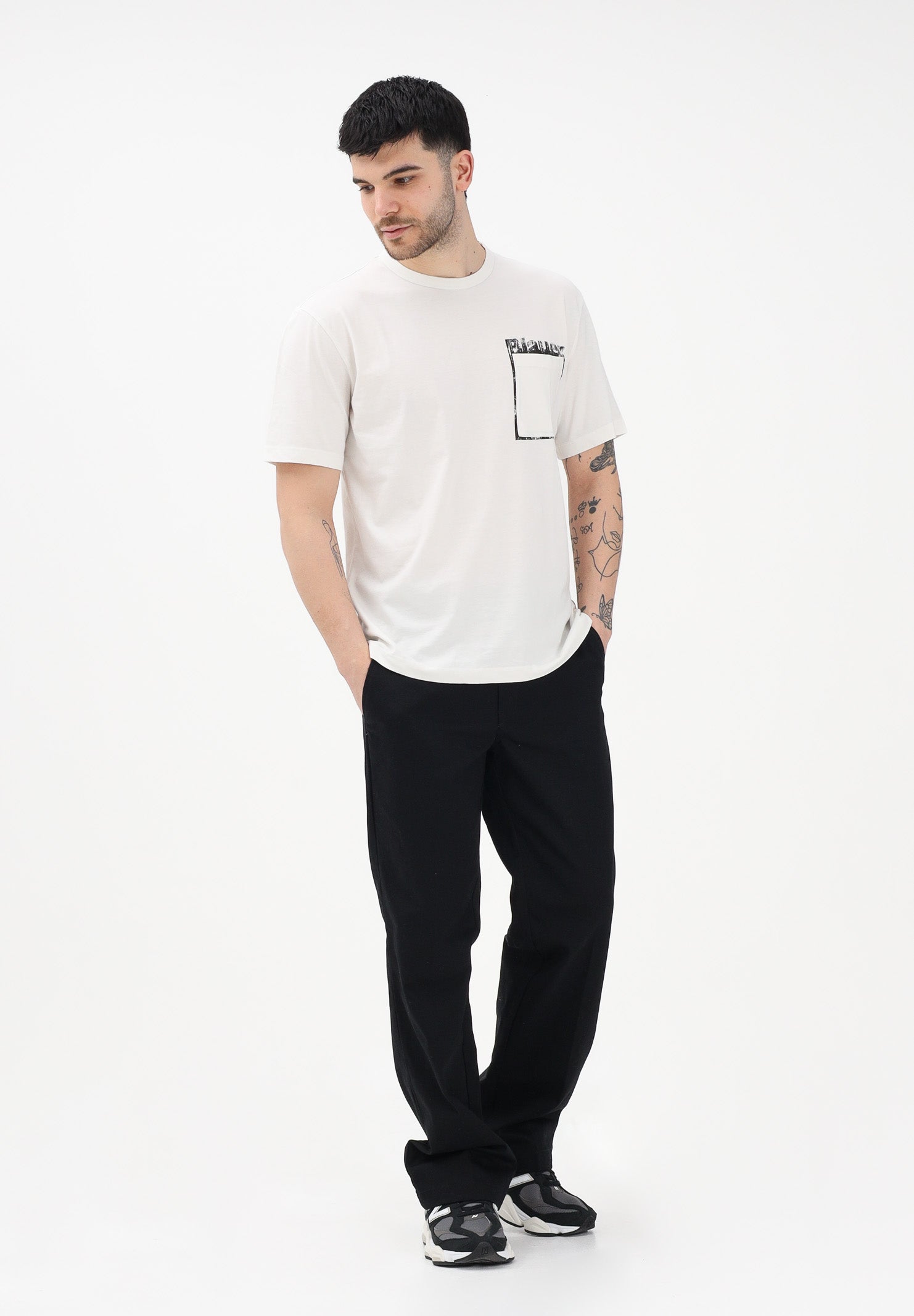 BLAUER T-shirt a manica corta panna da uomo con stampa grafica 26SBLUH02069-007439 102 BLAUER 