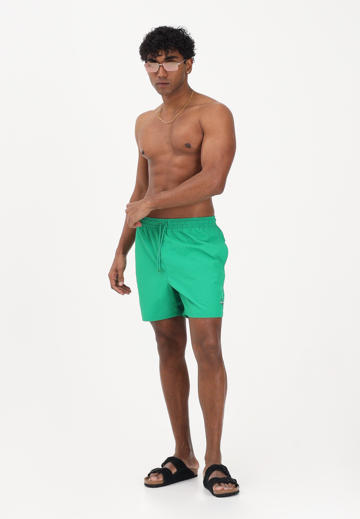 CALVIN KLEIN Shorts mare verde da uomo con logo LV00N61045 QCP CALVIN KLEIN 