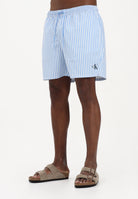 CALVIN KLEIN Shorts mare bianco e azzurro da uomo con motivo a righe e logo LV00N61045 SNE CALVIN KLEIN 