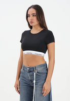 CALVIN KLEIN T-shirt a manica corta nera da donna con banda logata LV00QF8495 UB1 CALVIN KLEIN 