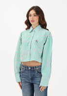 CALVIN KLEIN JEANS Camicia a manica lunga bianca e verde da donna con motivo a righe LV00QS7605 4ZF CALVIN KLEIN JEANS 