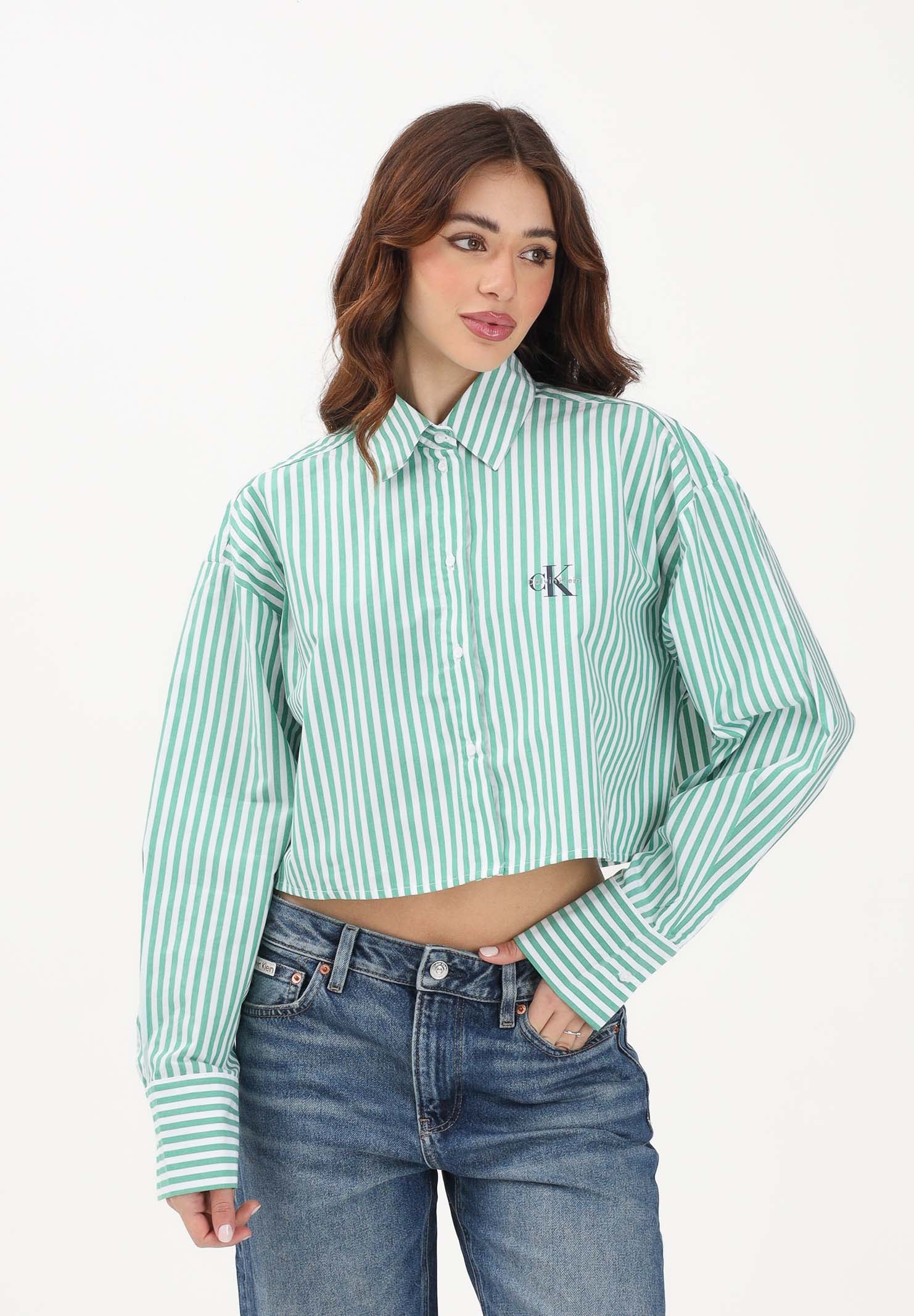 CALVIN KLEIN JEANS Camicia a manica lunga bianca e verde da donna con motivo a righe LV00QS7605 4ZF CALVIN KLEIN JEANS 