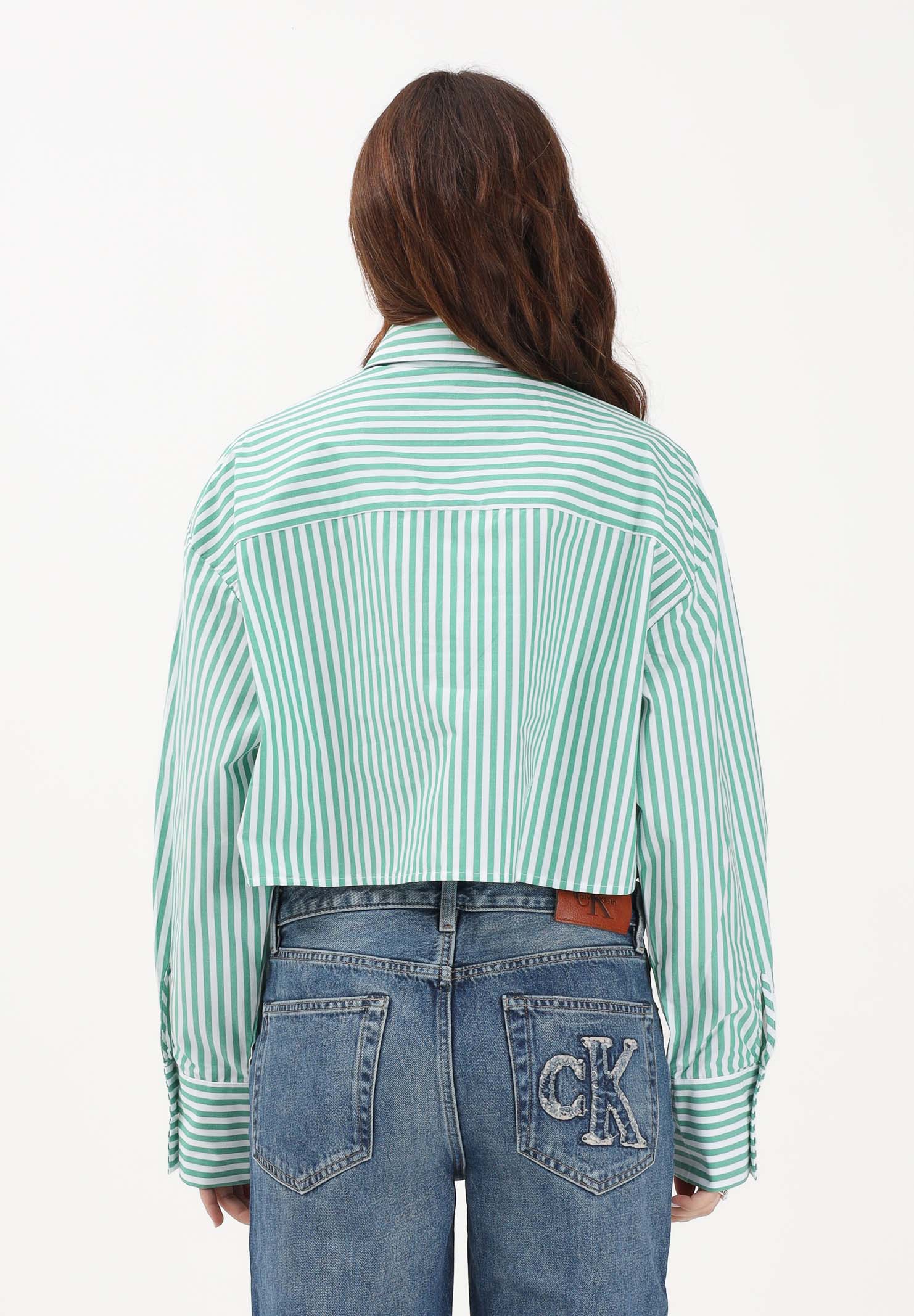 CALVIN KLEIN JEANS Camicia a manica lunga bianca e verde da donna con motivo a righe LV00QS7605 4ZF CALVIN KLEIN JEANS 
