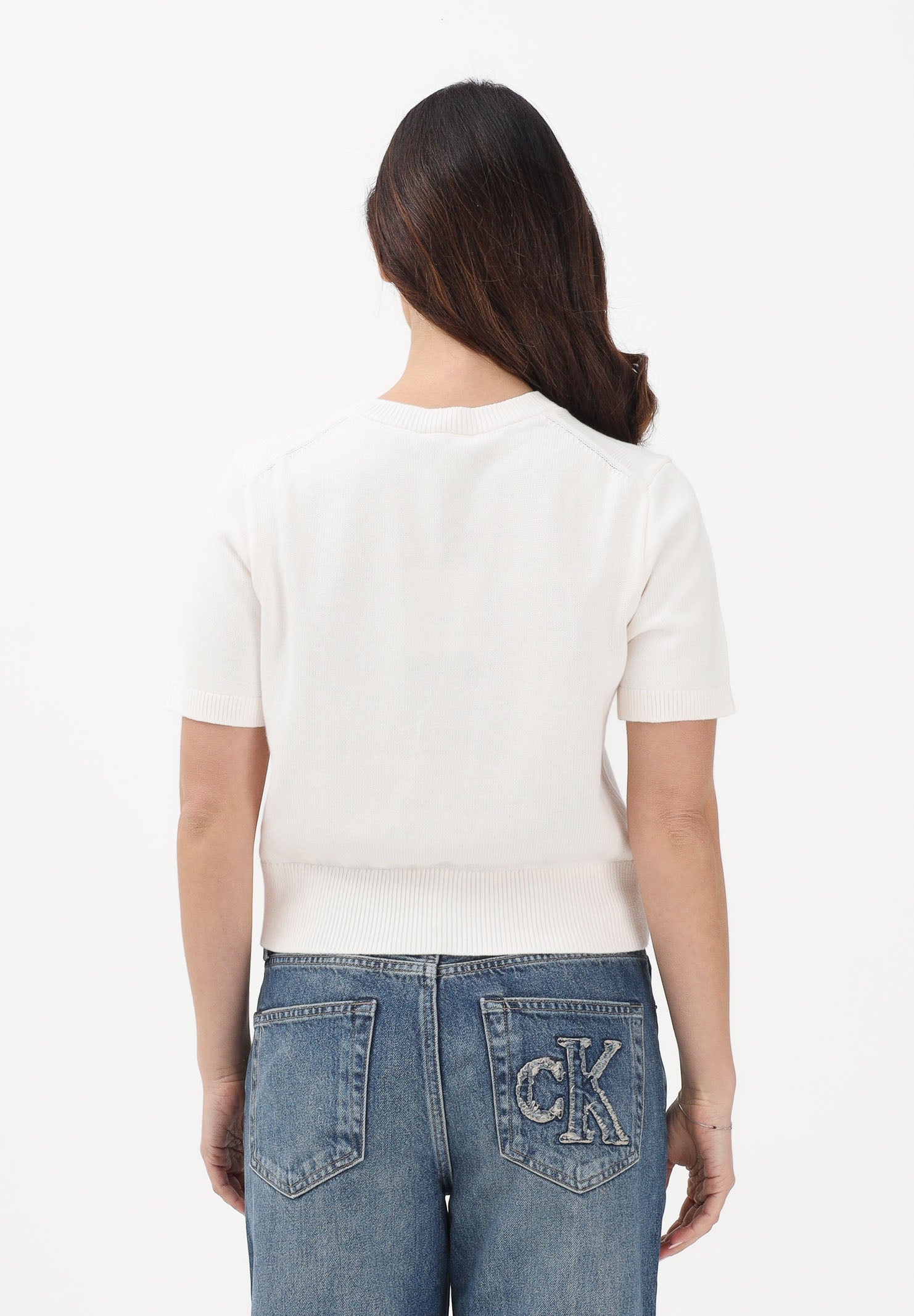 CALVIN KLEIN JEANS Maglia a manica corta panna da donna con logo LV044E306GYBH . CALVIN KLEIN JEANS 